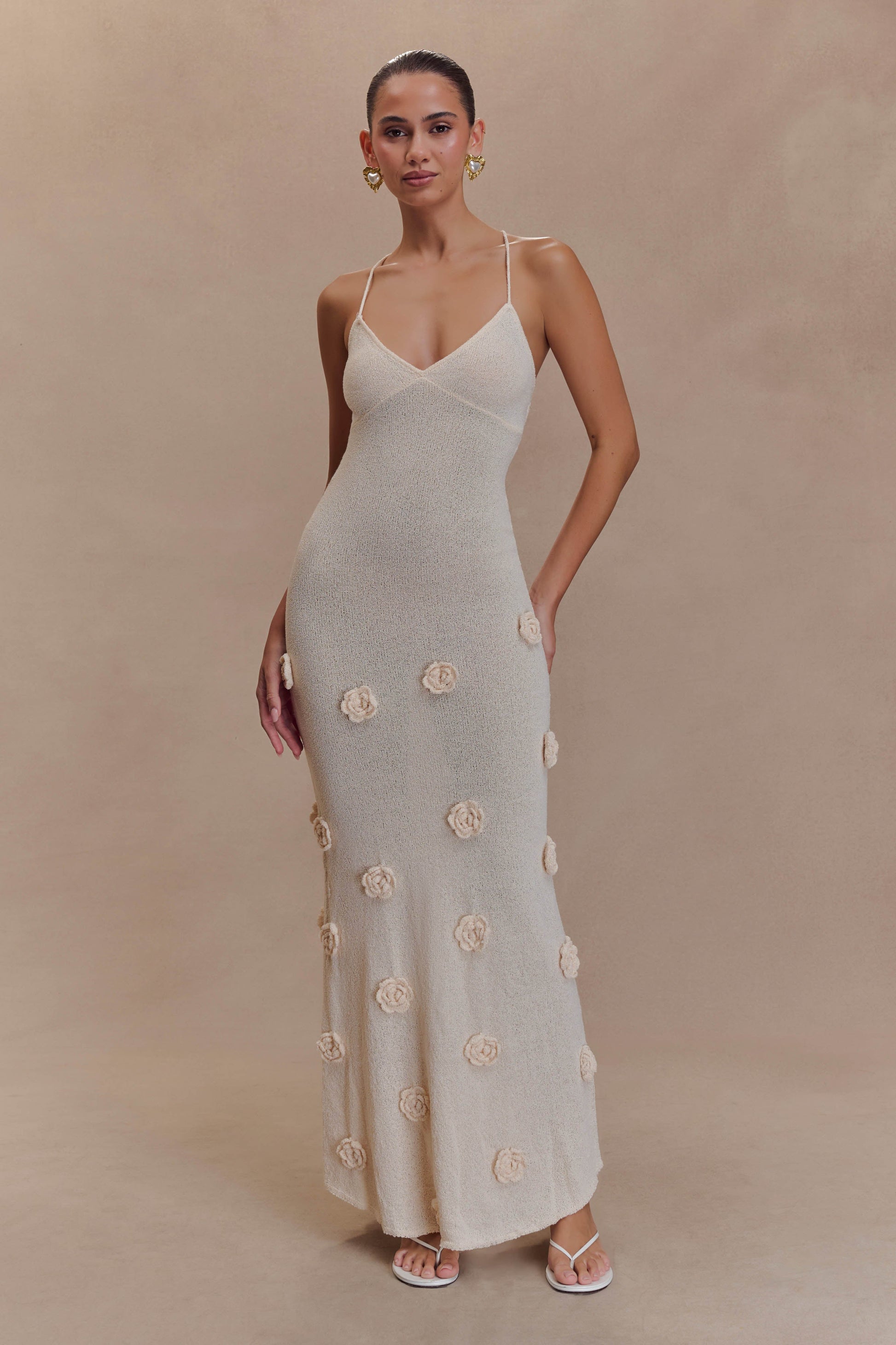 Suki Knit Maxi Dress With Flowers / Nude | MESHKI | S Suki Knit Maxi Dress With Flowers / Nude | MESHKI | S