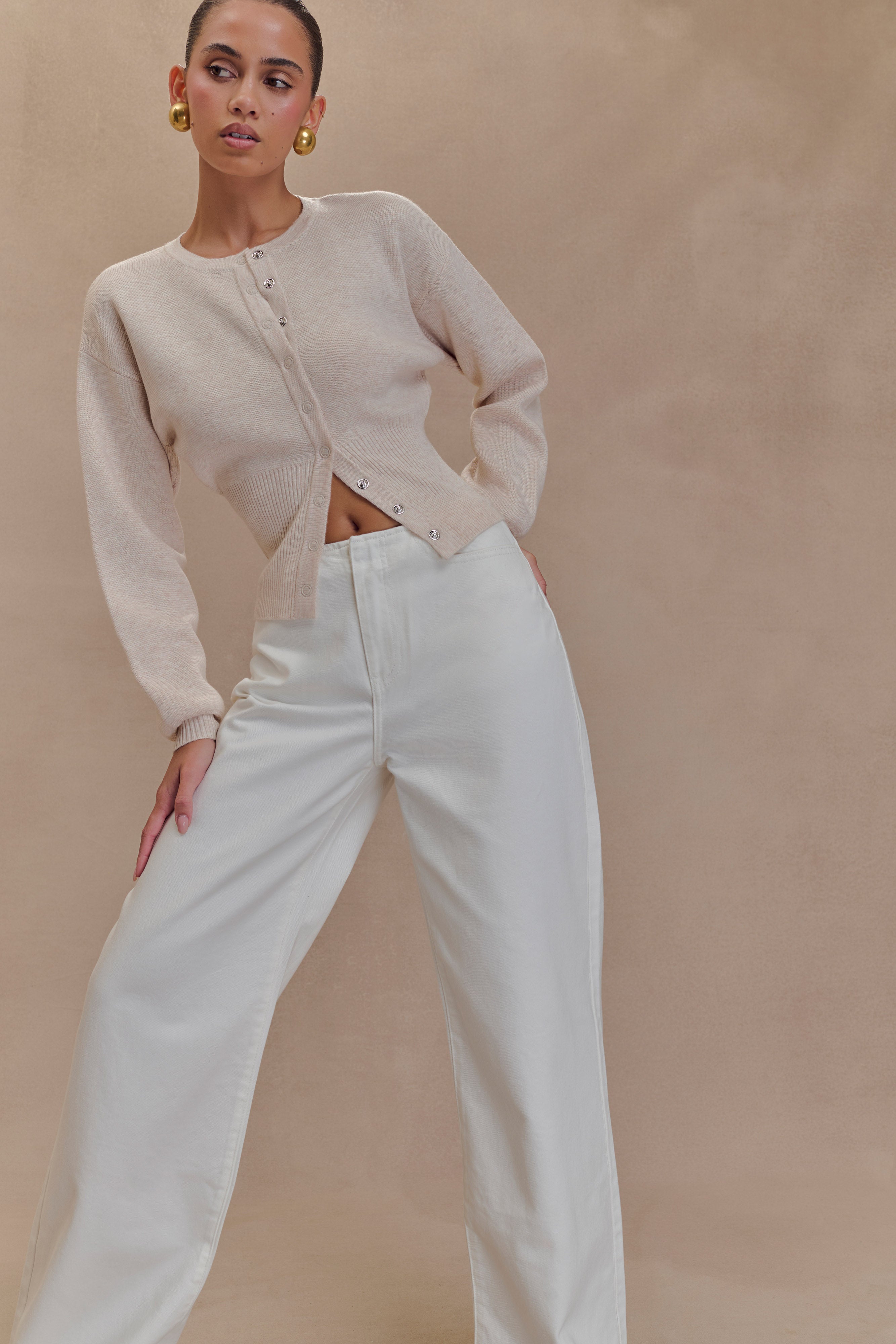 Ferne Button Up Knit Cardigan - Oat Marle | MESHKI US