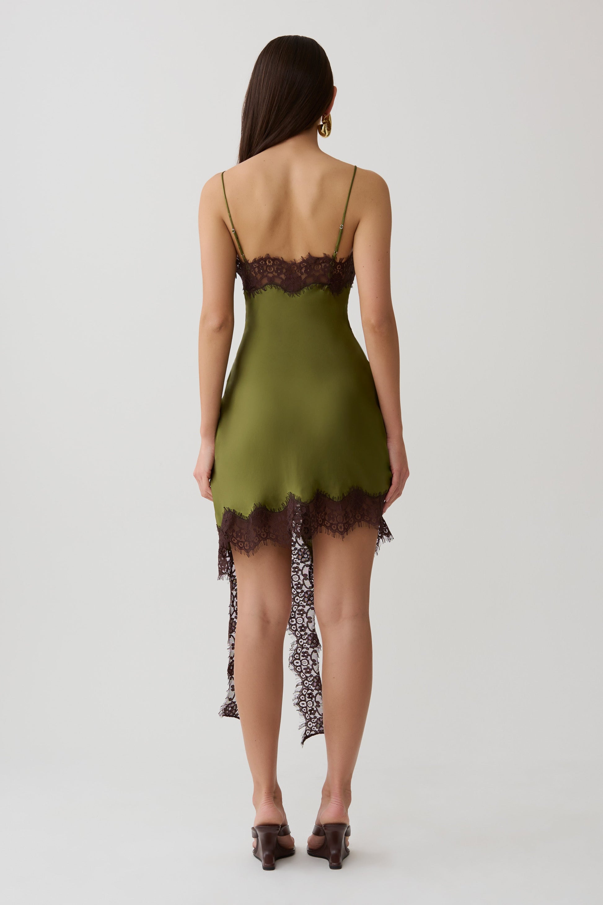 Amber Satin And Lace Mini Dress - Olive #2
