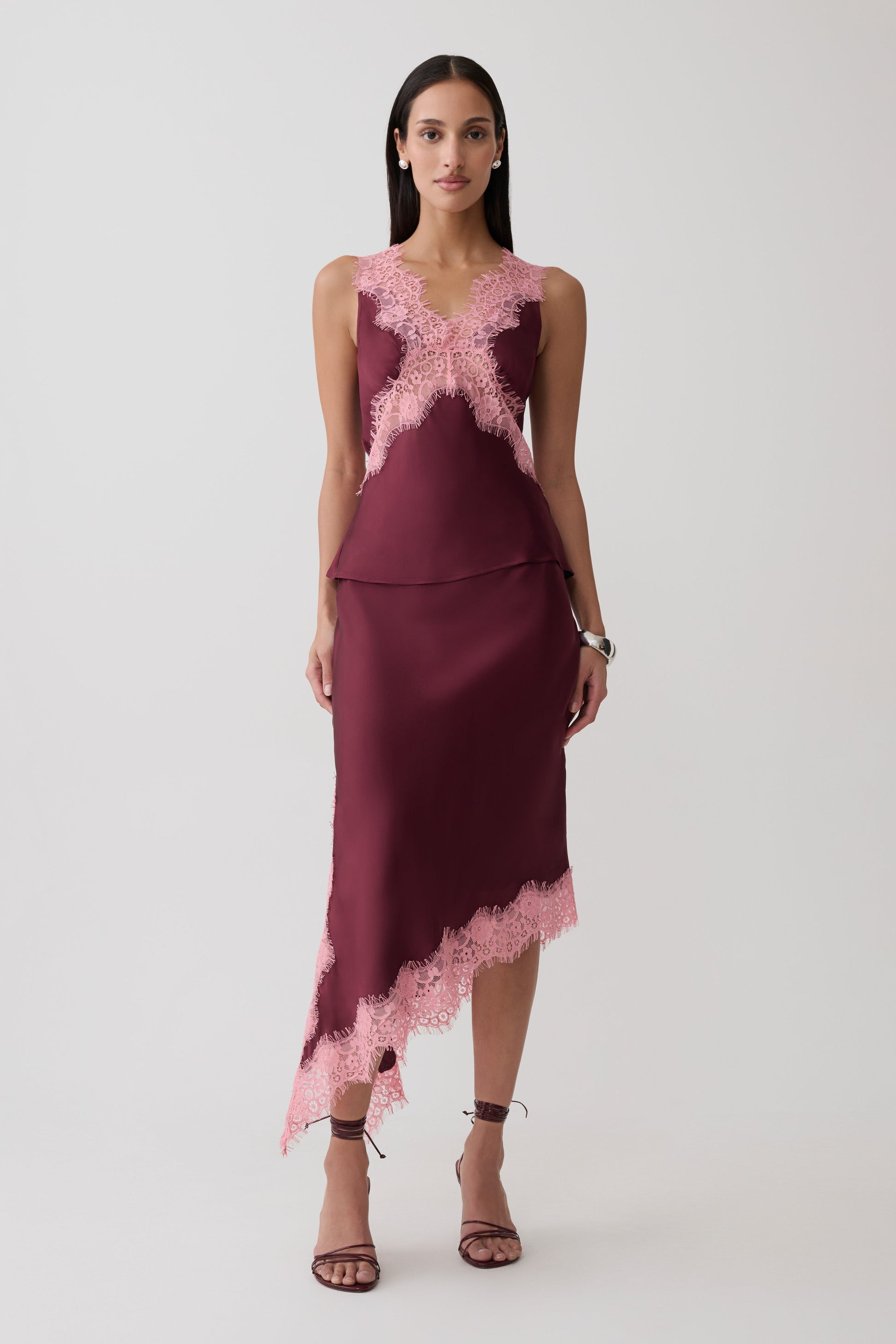 Amber Satin And Lace Camisole - Burgundy #7