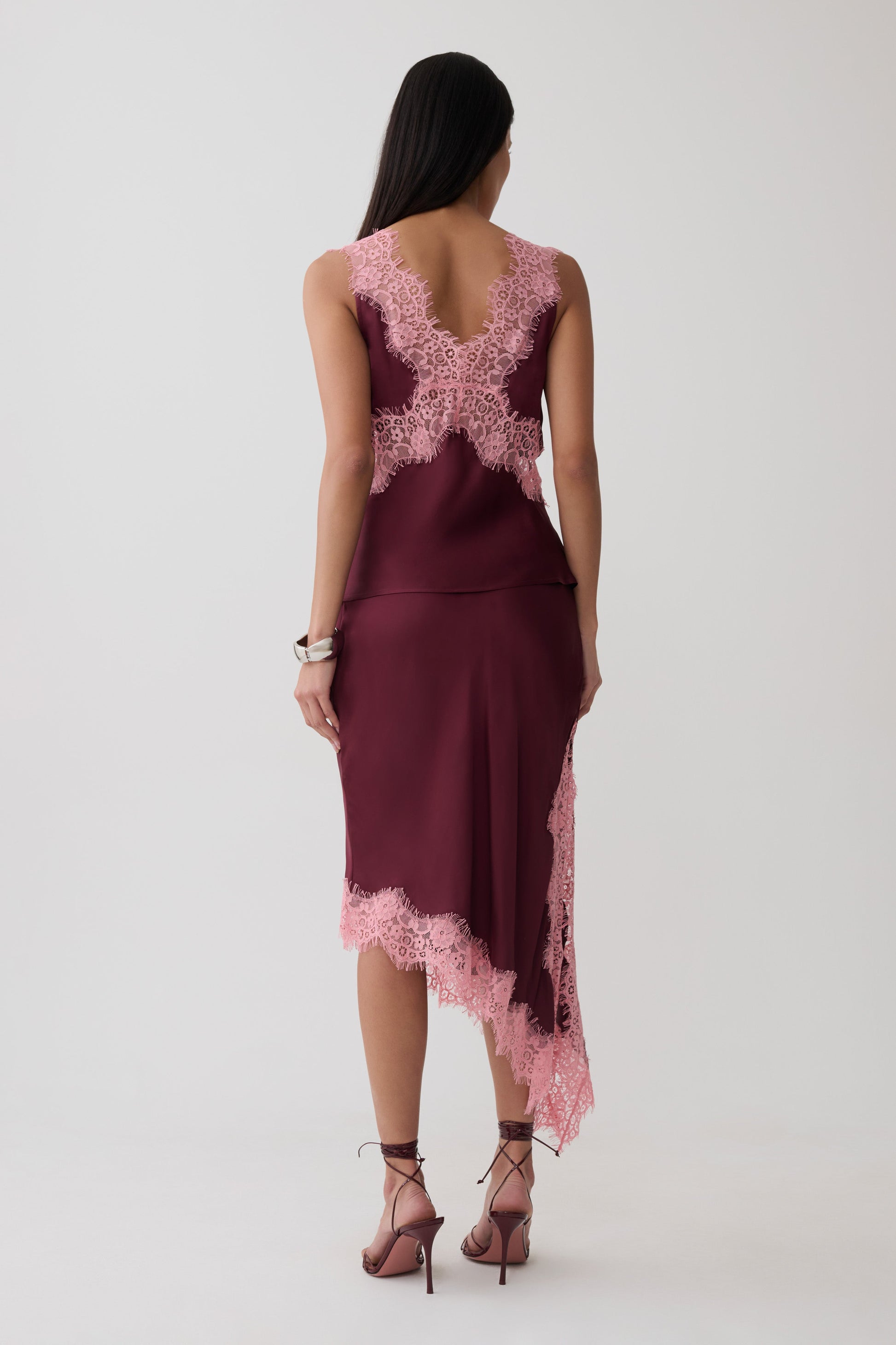 Amber Satin And Lace Camisole - Burgundy #5