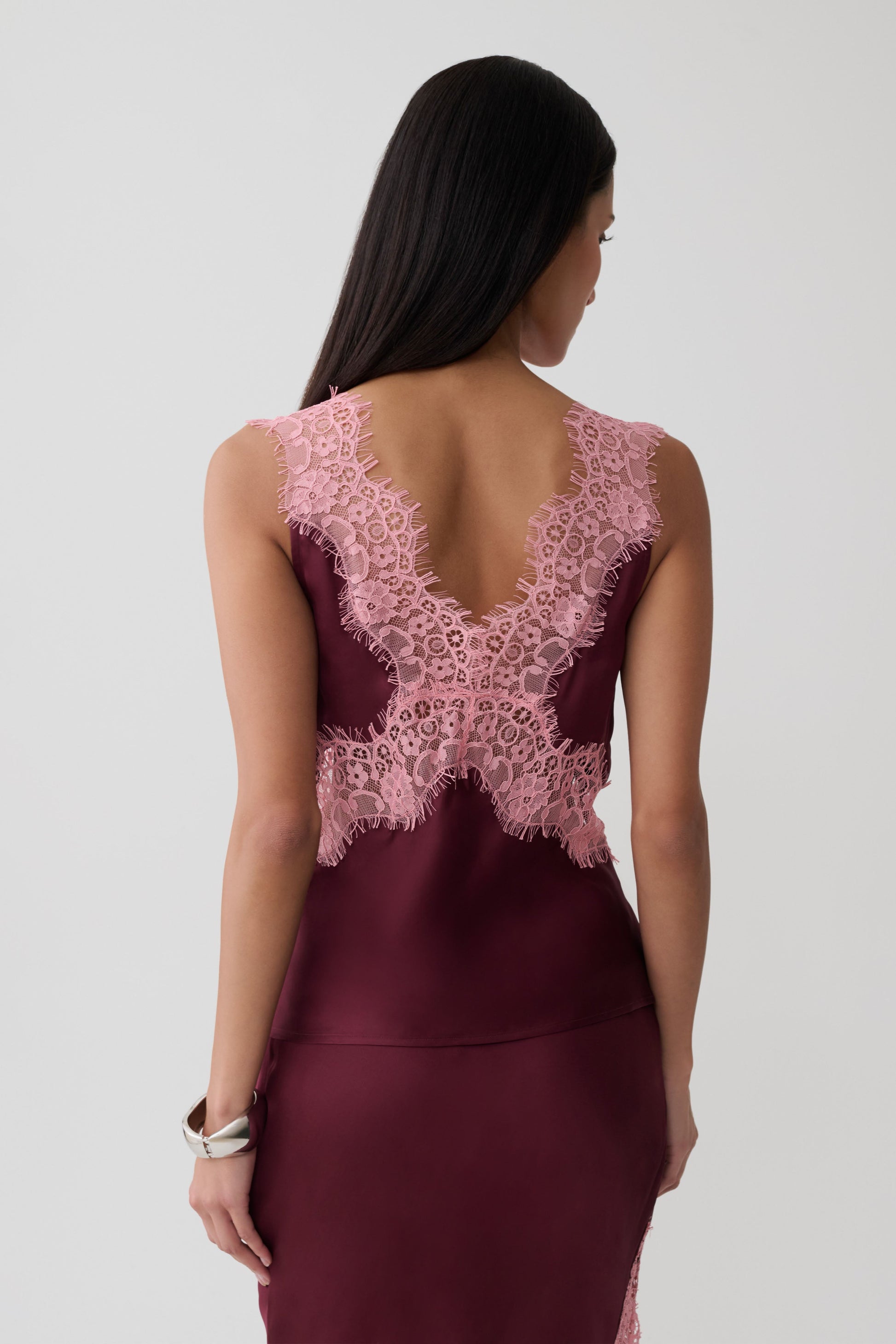 Amber Satin And Lace Camisole - Burgundy #2