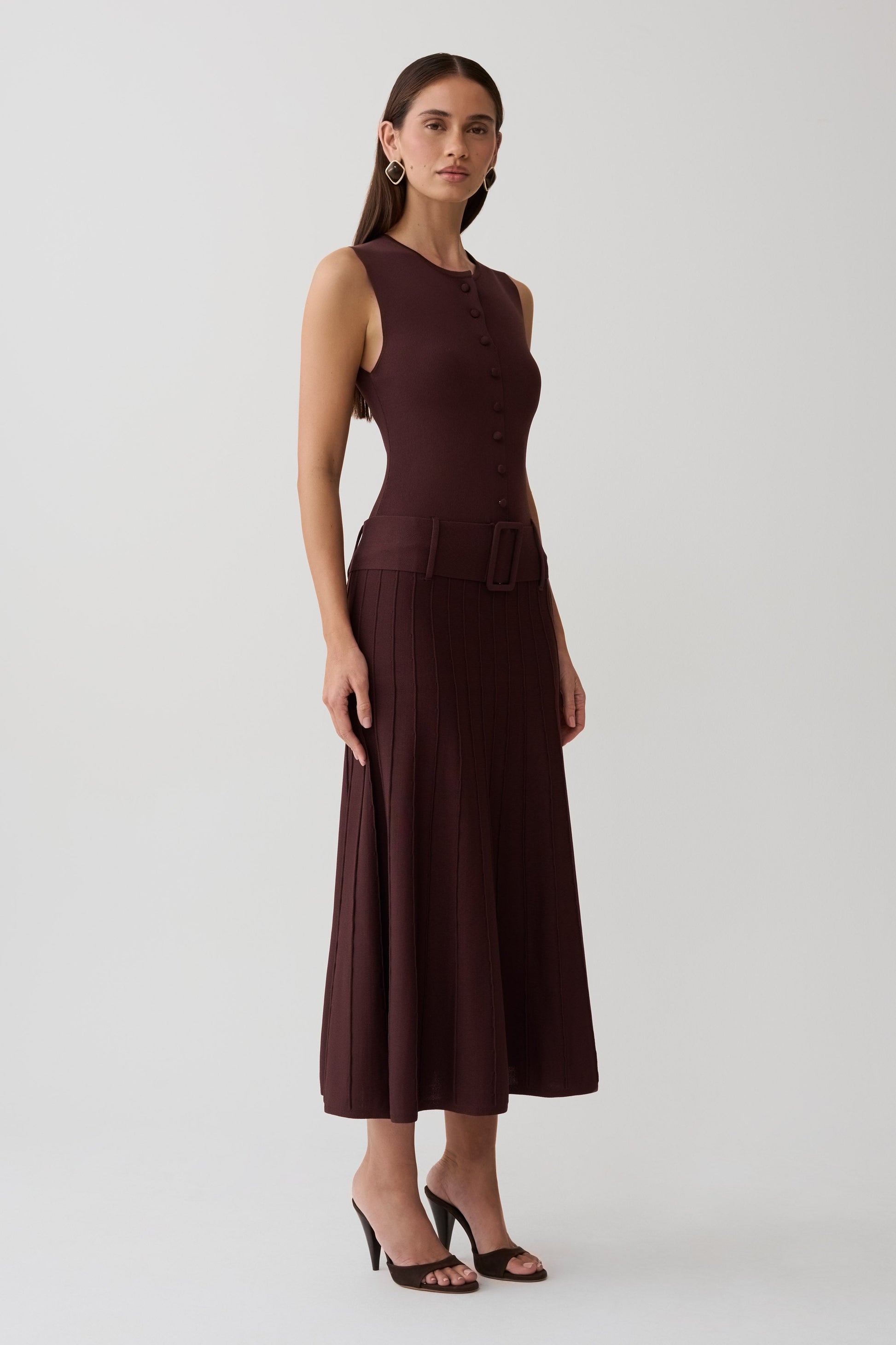Rebena Pleated Midi Dress - Chocolate #3