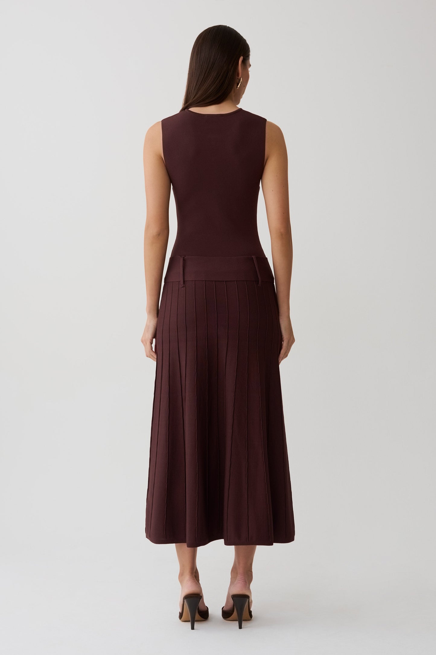Rebena Pleated Midi Dress - Chocolate