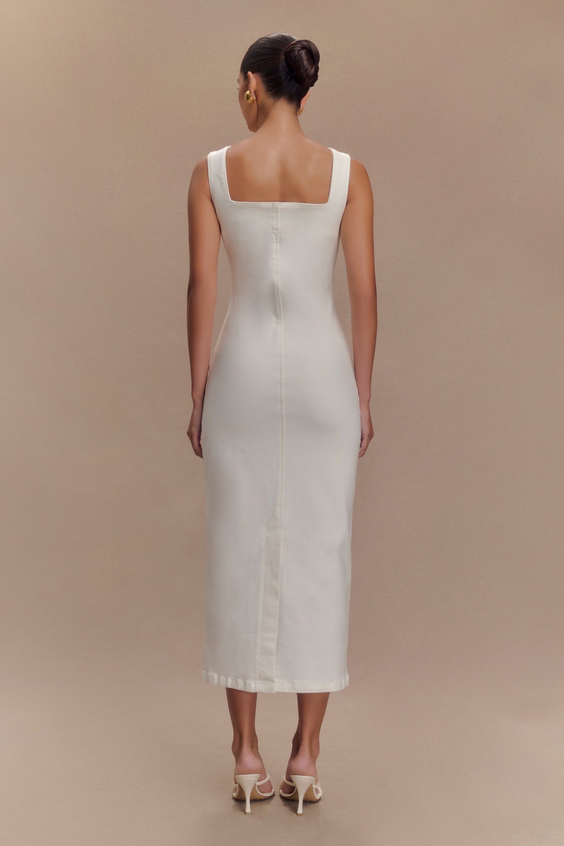 Reyna Denim Midi Dress / White | MESHKI | XXS Reyna Denim Midi Dress / White | MESHKI | XXS