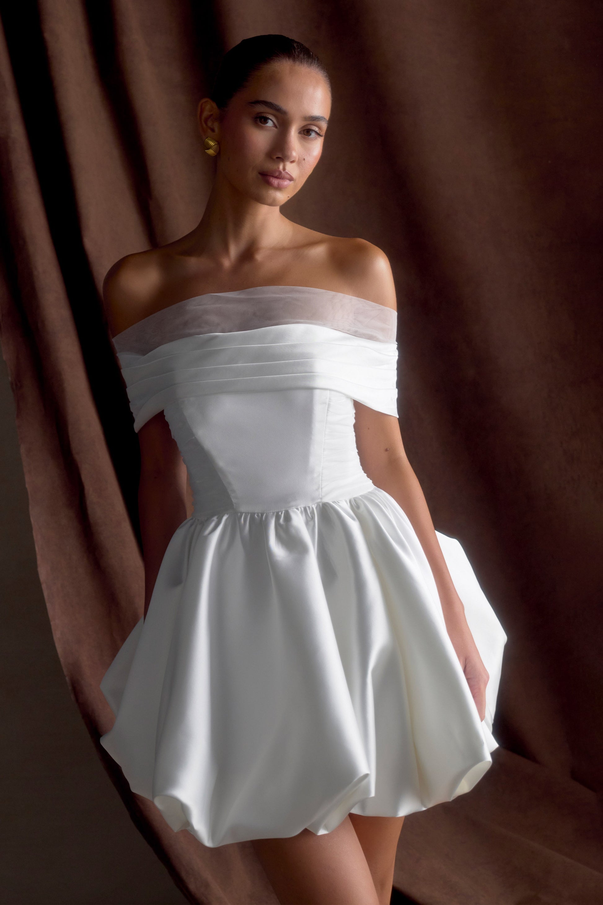 Lauretta Off Shoulder Mini Dress / White | MESHKI
