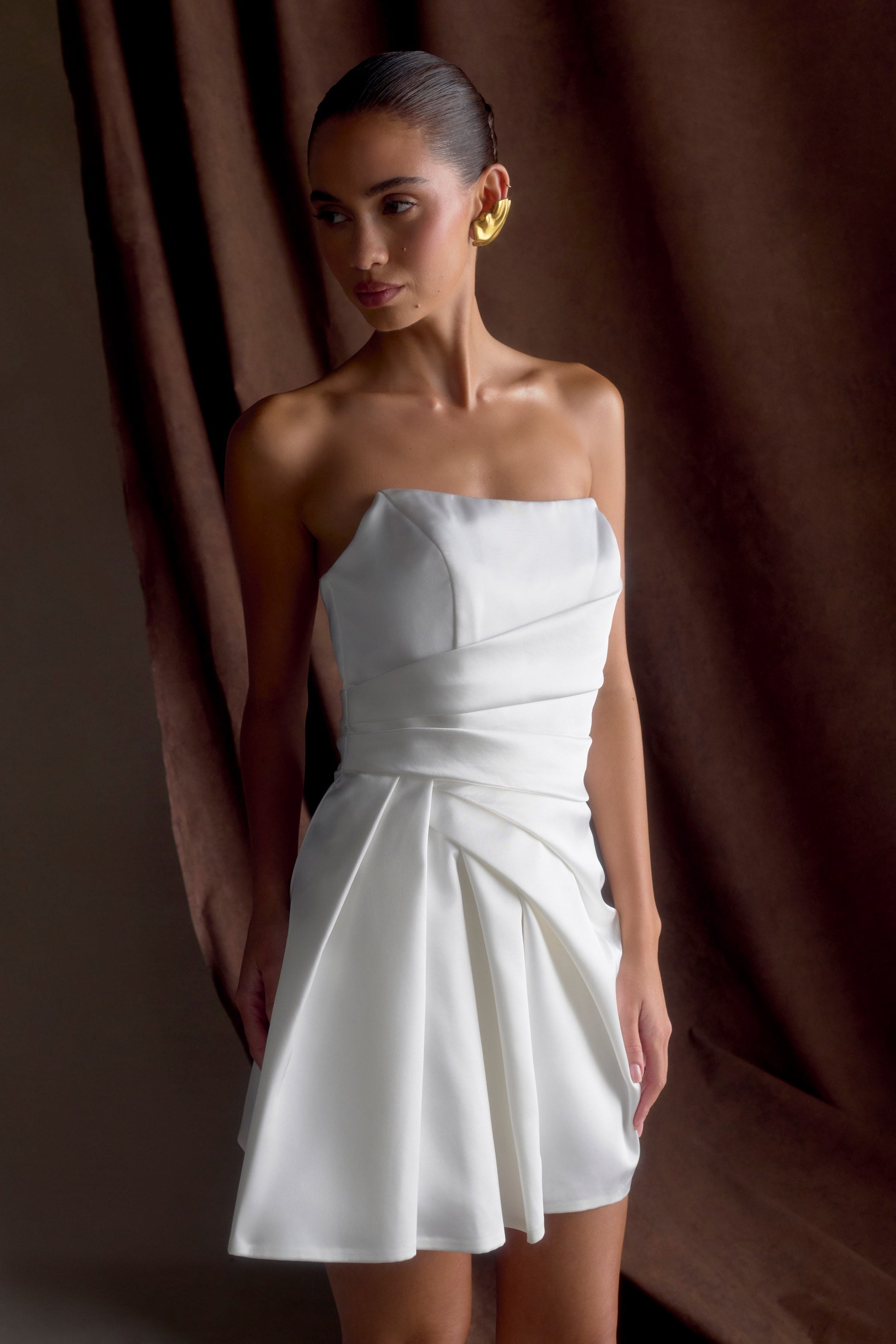 Lora Strapless Satin Mini Dress - White Lora Strapless Satin Mini Dress - White