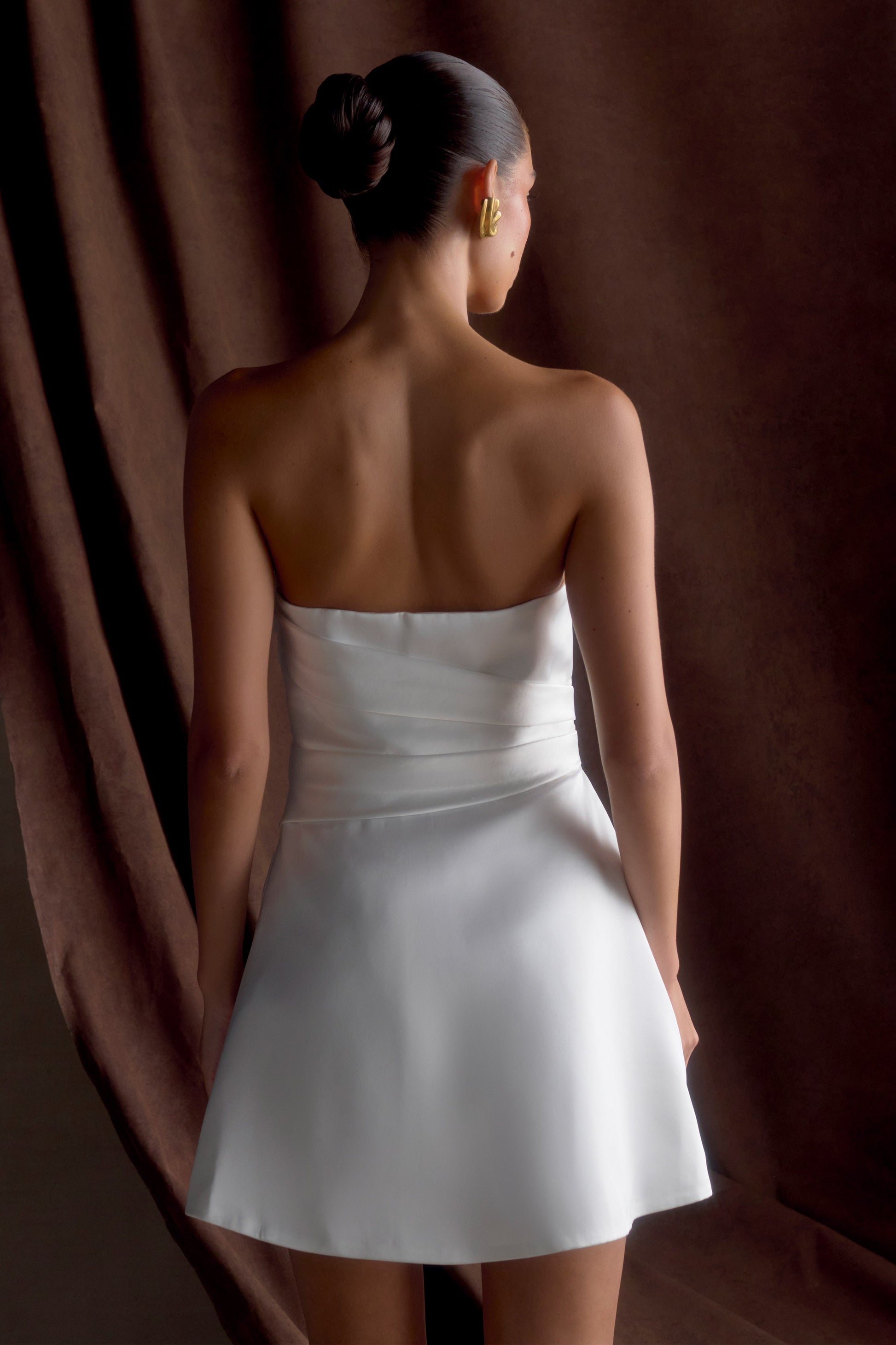 Lora Strapless Satin Mini Dress / White | MESHKI