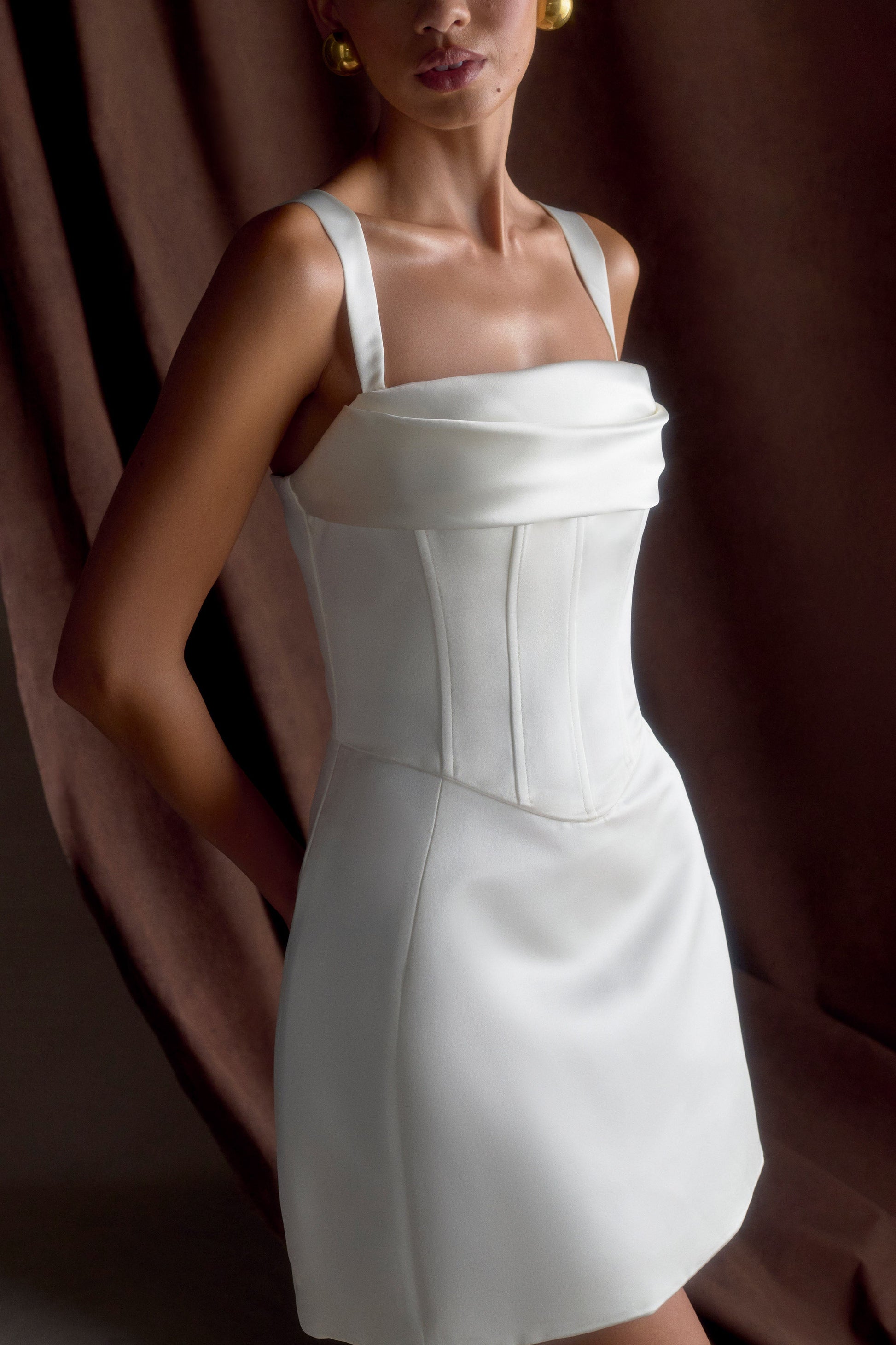 Isabel Satin Corset Mini Dress / White | MESHKI