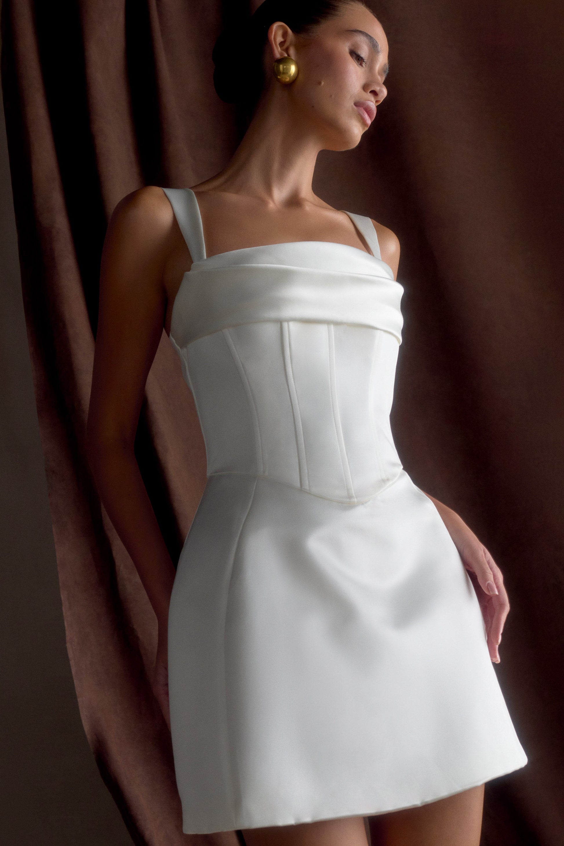 Isabel Satin Corset Mini Dress / White | MESHKI