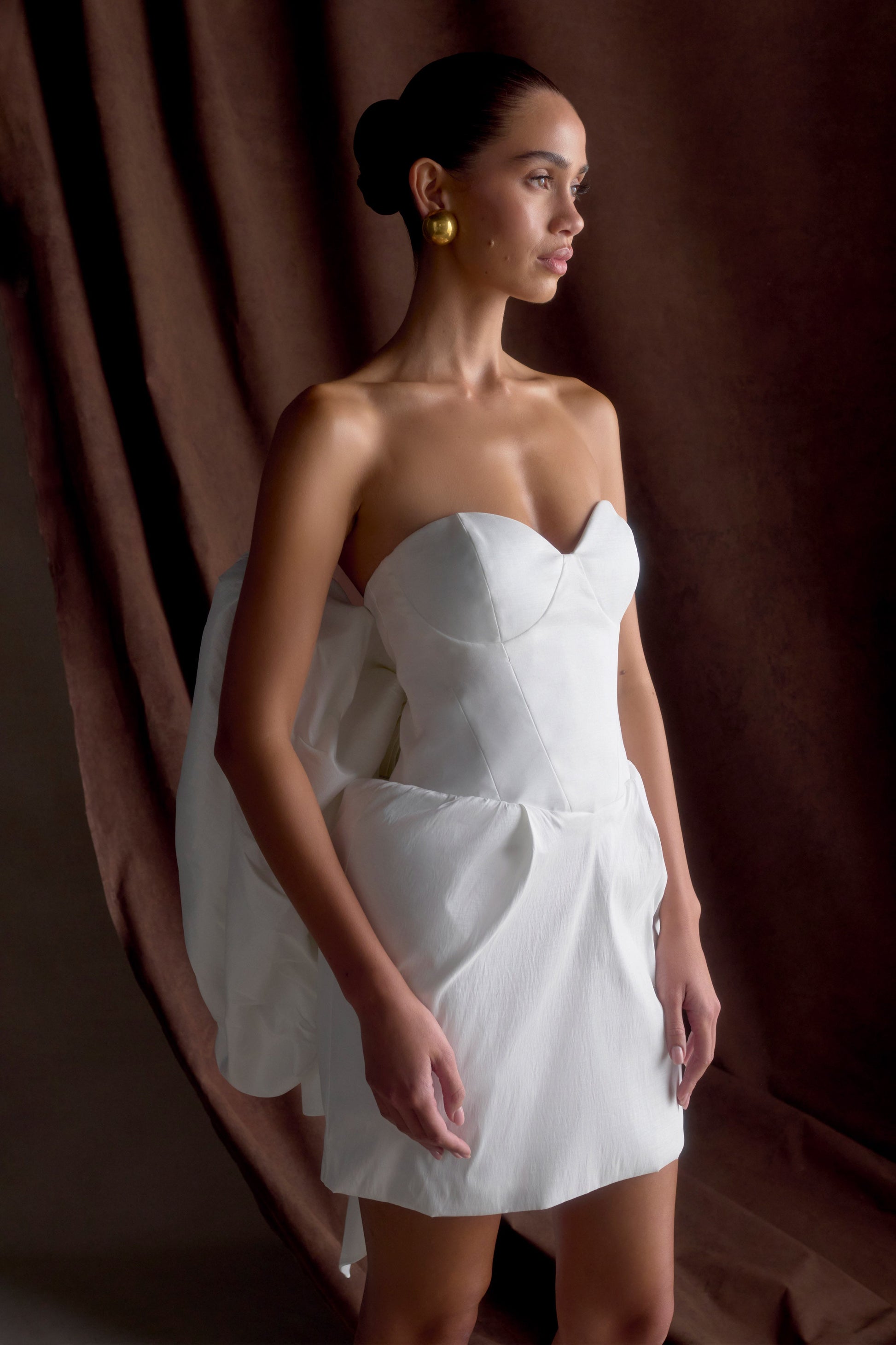 Suzette Taffeta Bow Mini Dress / White | MESHKI Suzette Taffeta Bow Mini Dress / White | MESHKI