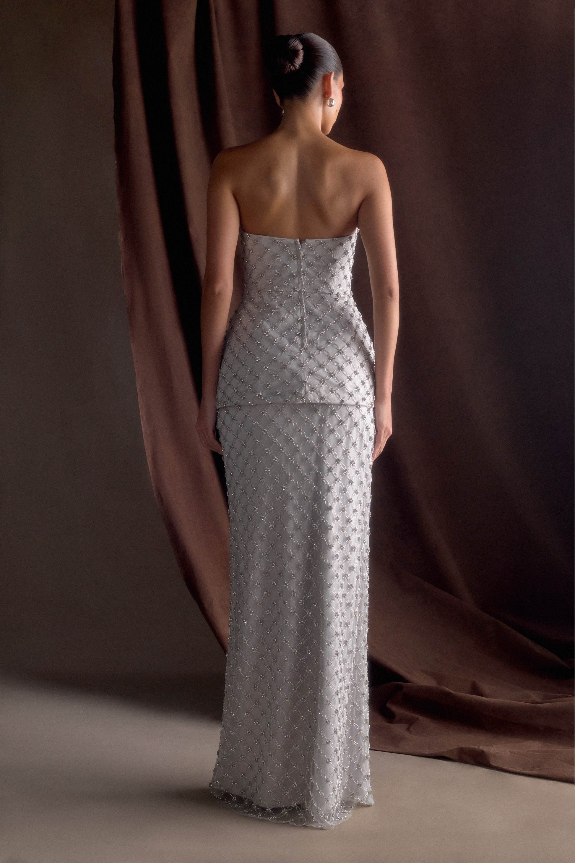 Zuri Hand Beaded Embellished Maxi Skirt / Silver | MESHKI | XL Zuri Hand Beaded Embellished Maxi Skirt / Silver | MESHKI | XL