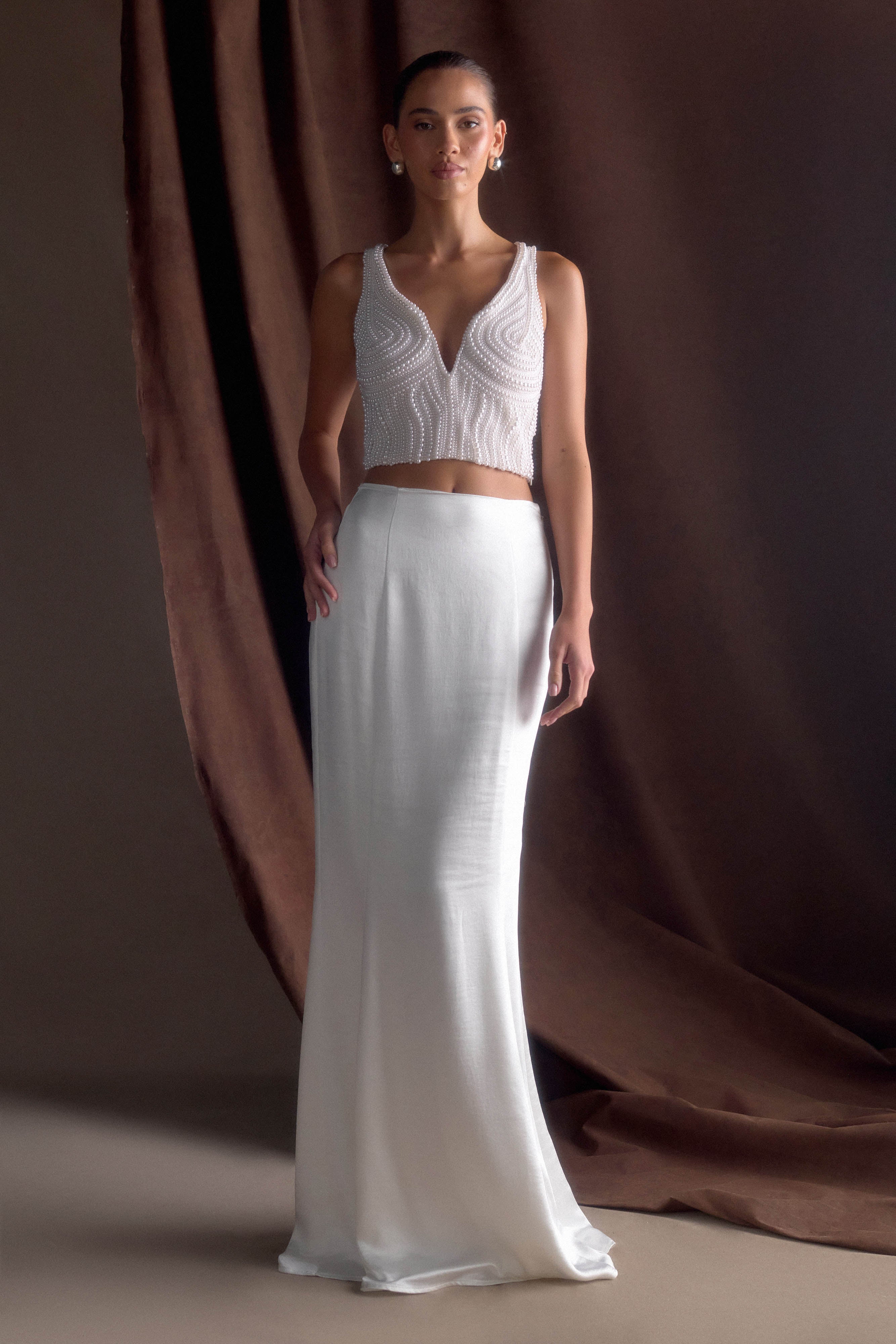 Kathia Pearl Hand Beaded Top - White | MESHKI US