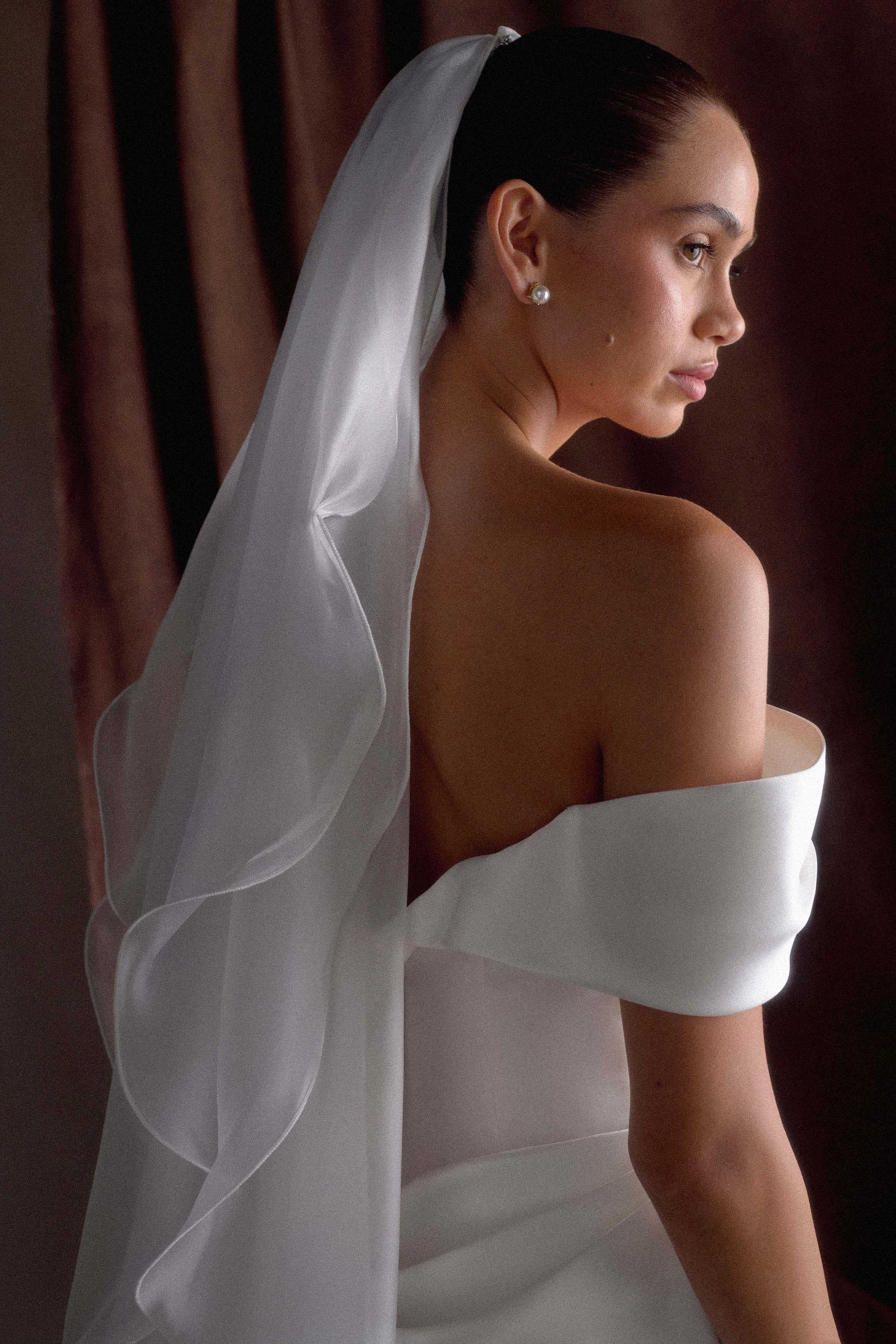 Asteria Draped Chiffon Veil - Ivory | MESHKI US Asteria Draped Chiffon Veil - Ivory | MESHKI US