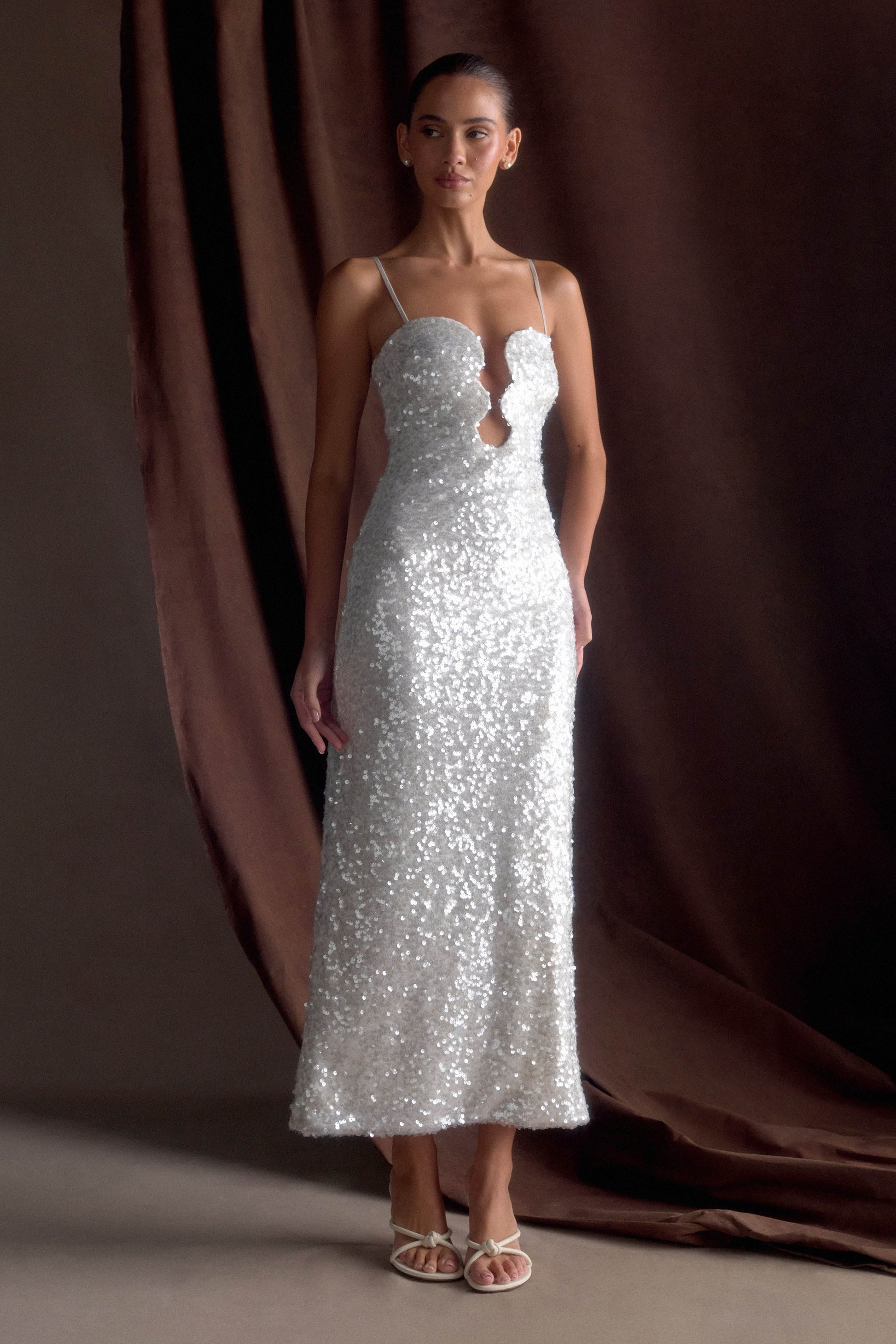Makari Sequin Maxi Dress / White | MESHKI | S Makari Sequin Maxi Dress / White | MESHKI | S