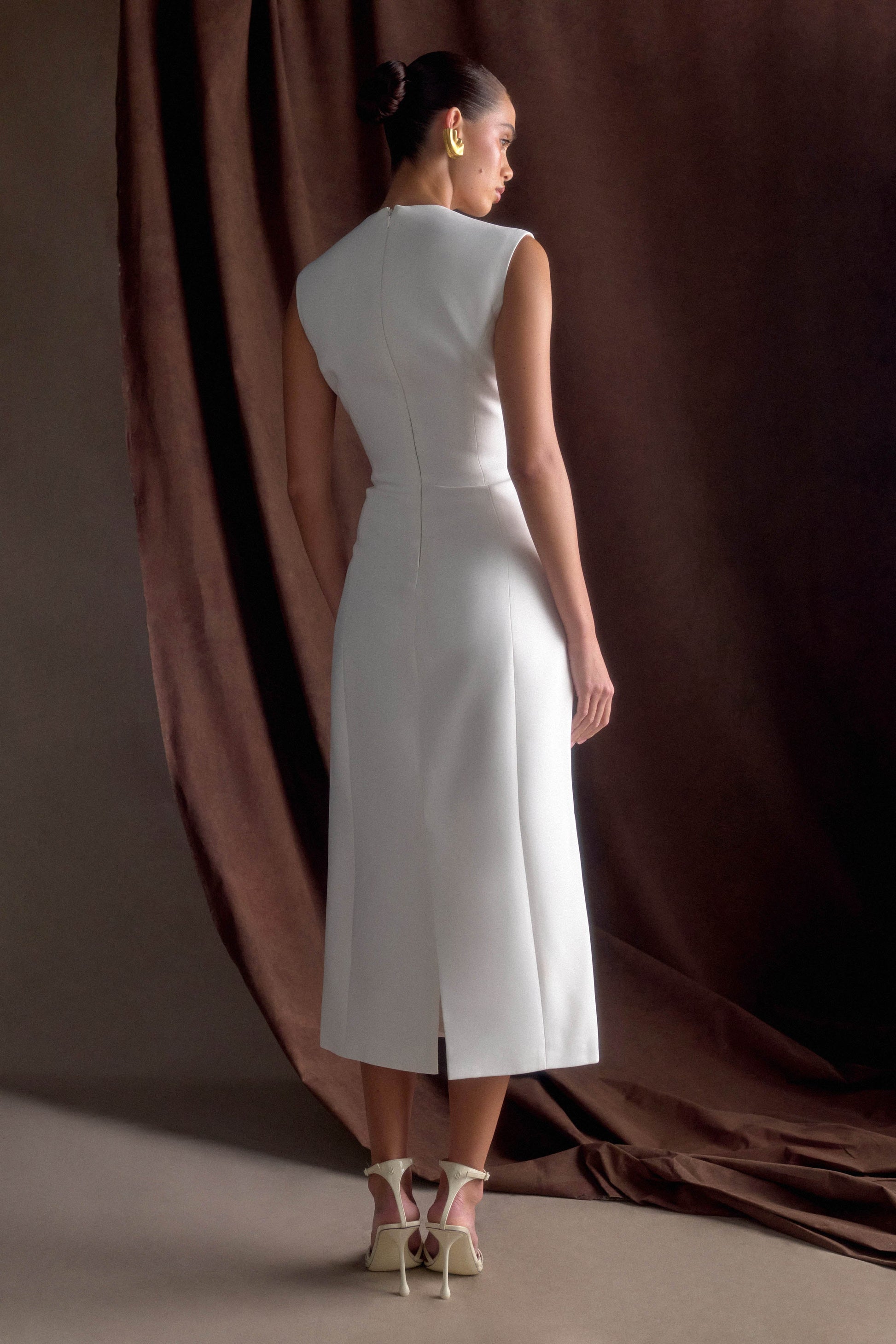 Audrine Suiting Sleeveless Midi Dress / Ivory | Meshki | L Audrine Suiting Sleeveless Midi Dress / Ivory | Meshki | L