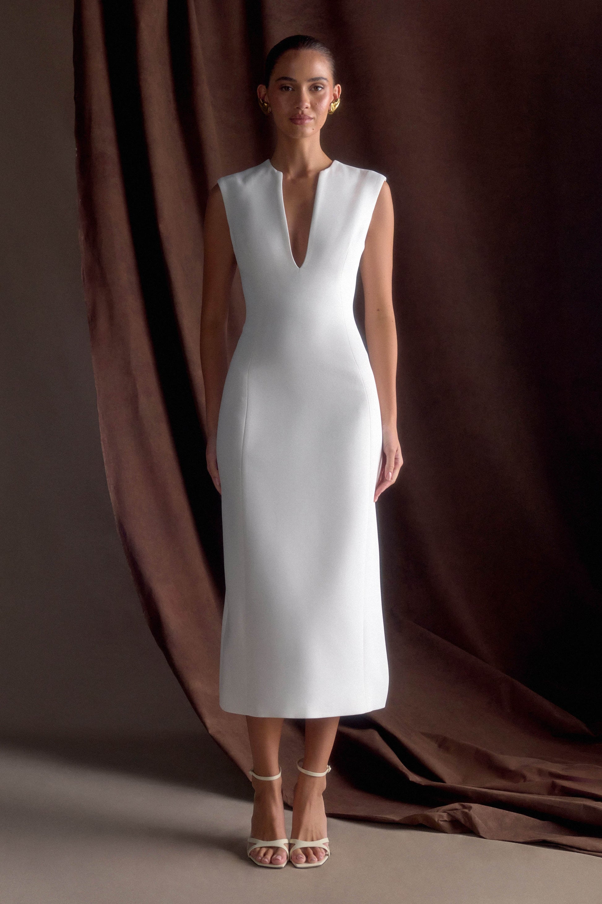 ivory sleeveless sheath dress Ivory Mini Dress - Satin Shift Dress - Sleeveless Boat Neck Dress