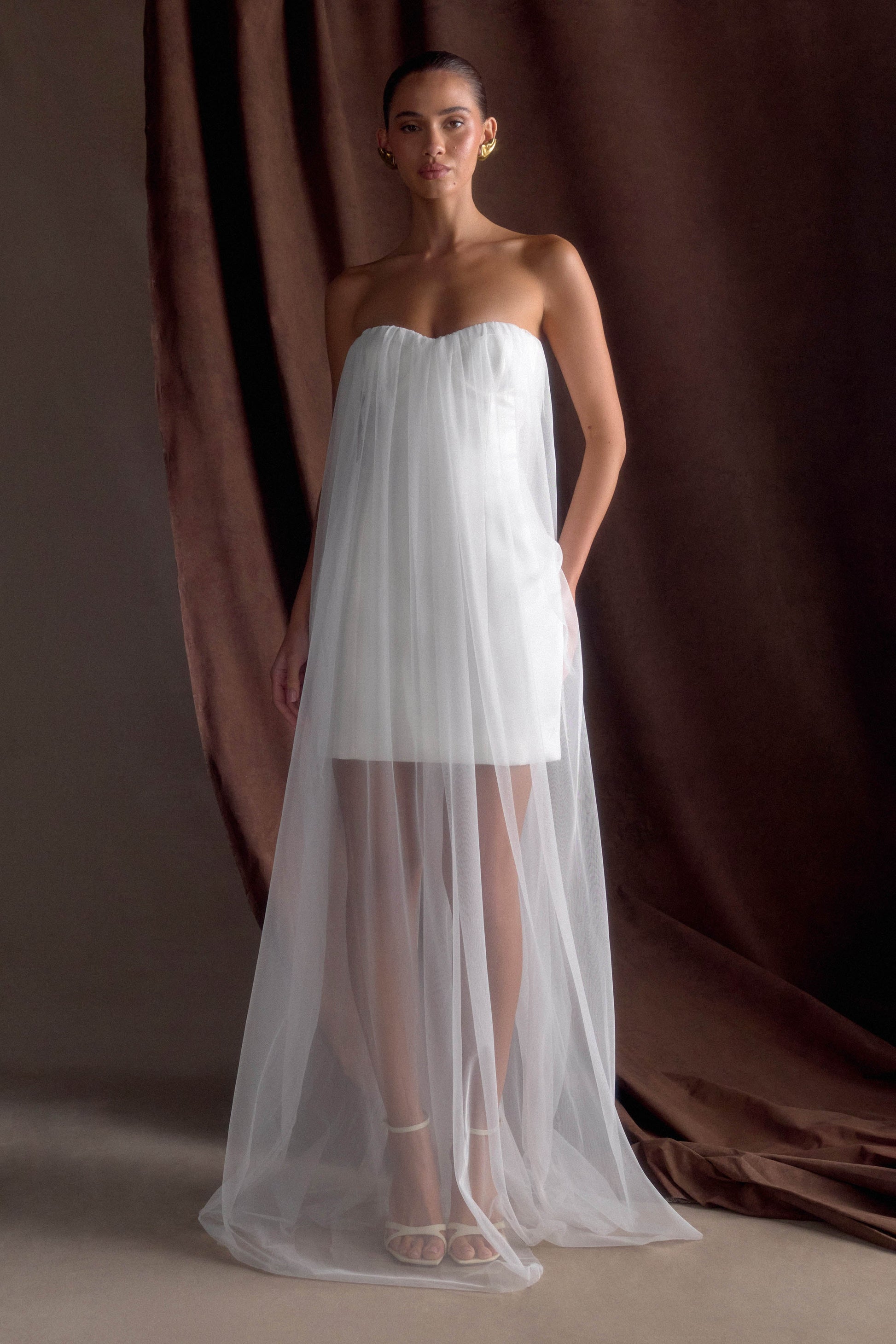 Bettany Chiffon Strapless Maxi Dress / White | MESHKI | XS Bettany Chiffon Strapless Maxi Dress / White | MESHKI | XS