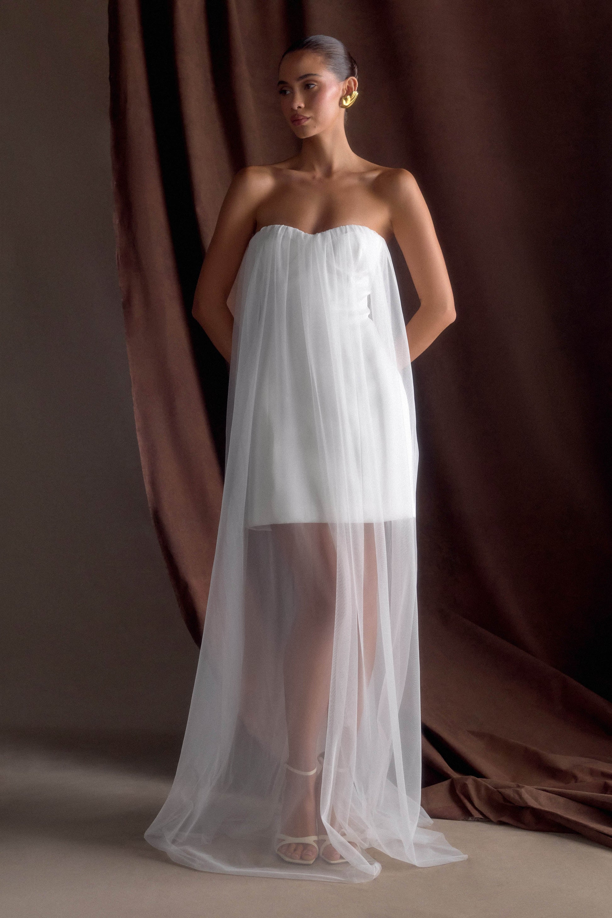 Bettany Chiffon Strapless Maxi Dress / White | MESHKI Bettany Chiffon Strapless Maxi Dress / White | MESHKI