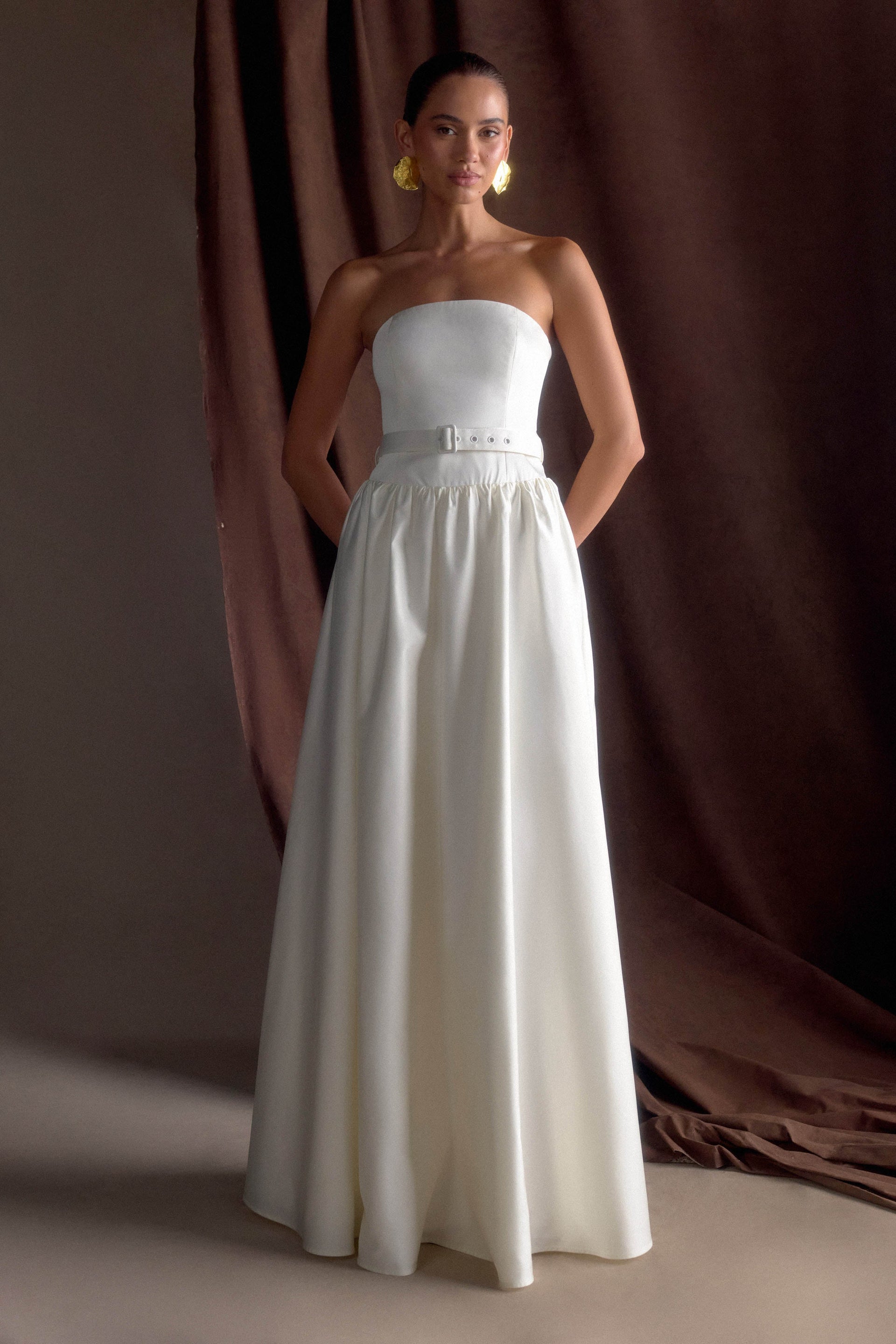 Florence Strapless Belted Maxi Dress - White