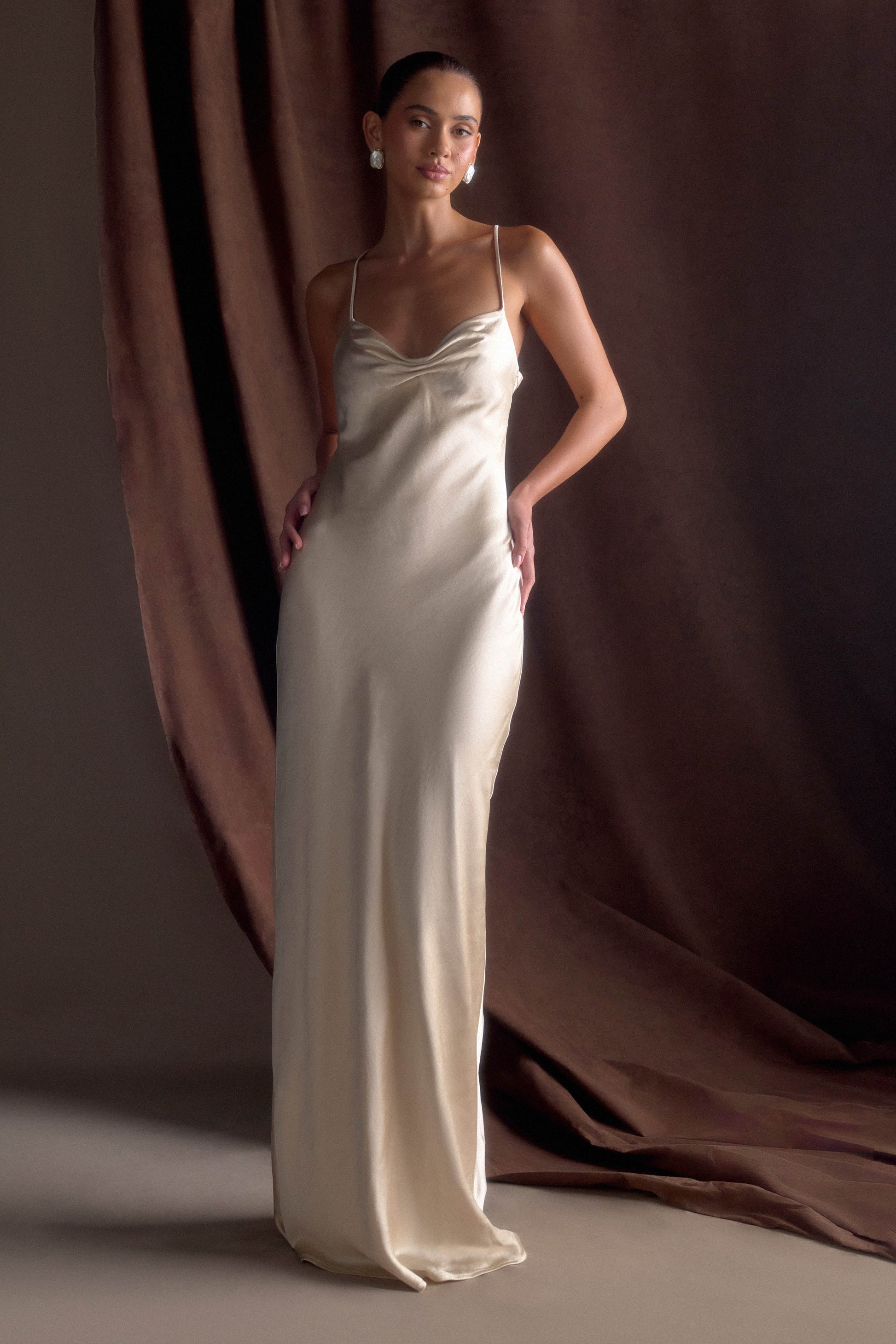 Lilly Sweetheart Satin Maxi Dress / Blush Gold | Meshki | S Lilly Sweetheart Satin Maxi Dress / Blush Gold | Meshki | S