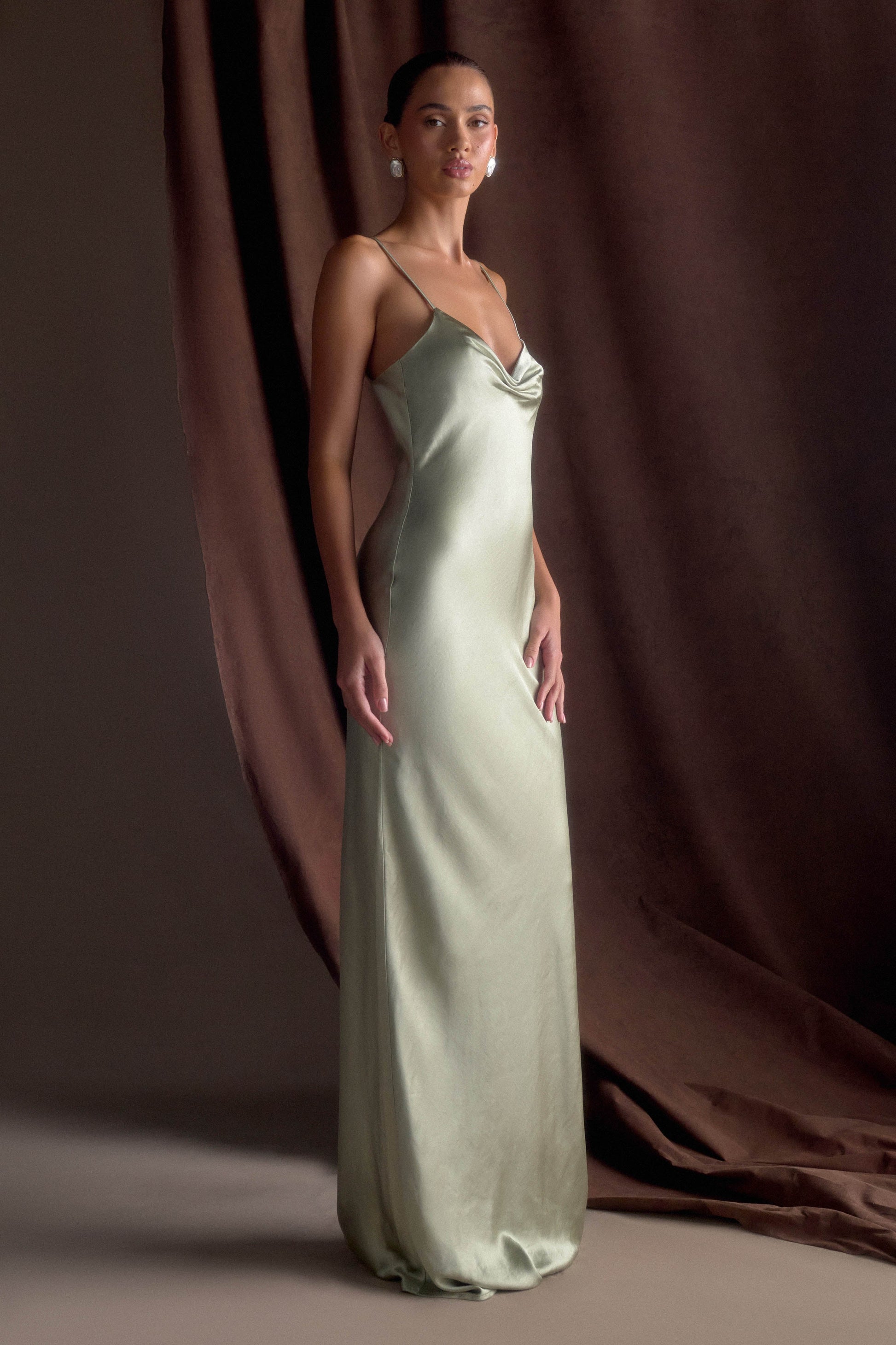 Lilly Sweetheart Satin Maxi Dress / Sage | MESHKI | S Lilly Sweetheart Satin Maxi Dress / Sage | MESHKI | S