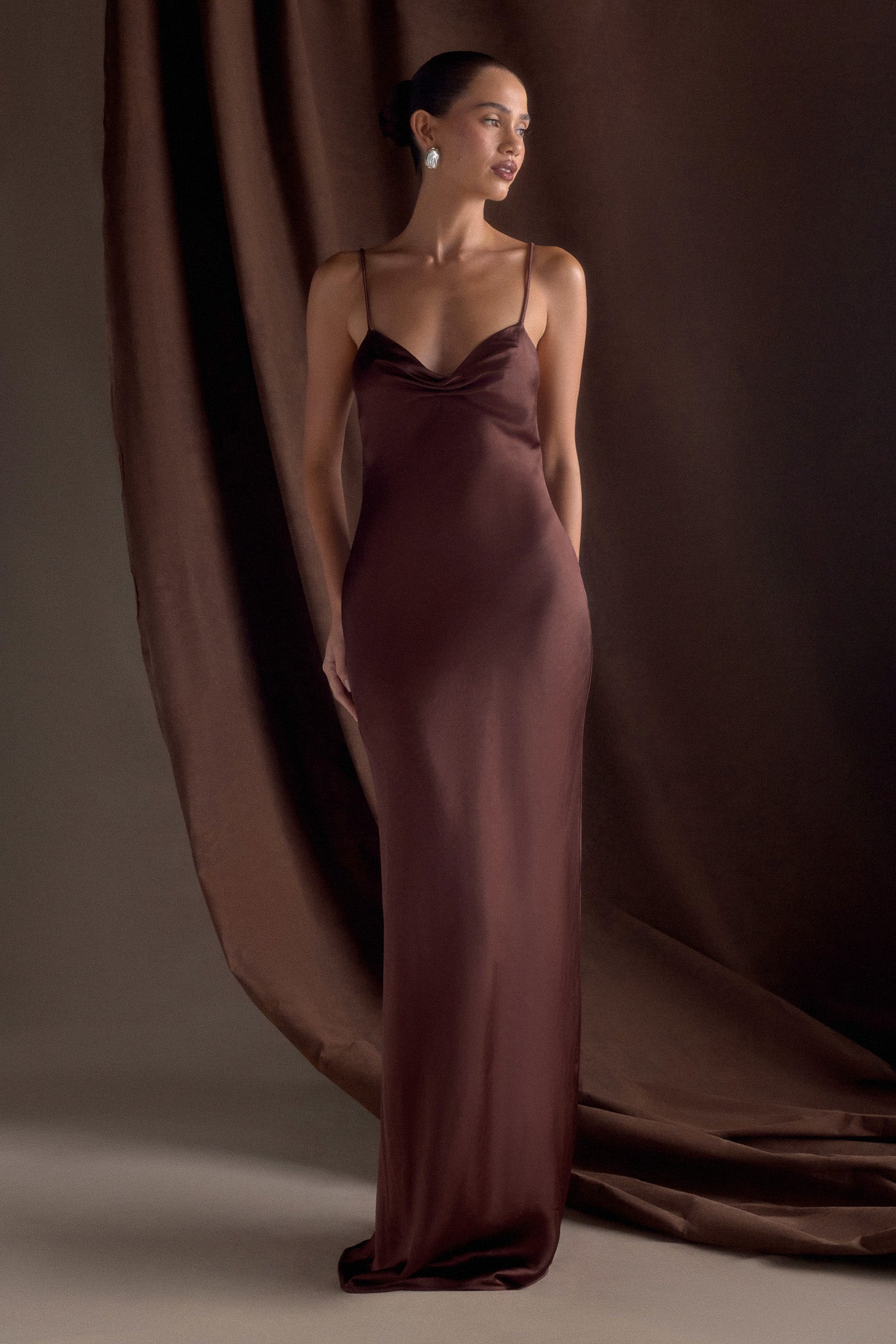 Lilly Sweetheart Satin Maxi Dress / Dark Chocolate | MESHKI | XXS Lilly Sweetheart Satin Maxi Dress / Dark Chocolate | MESHKI | XXS