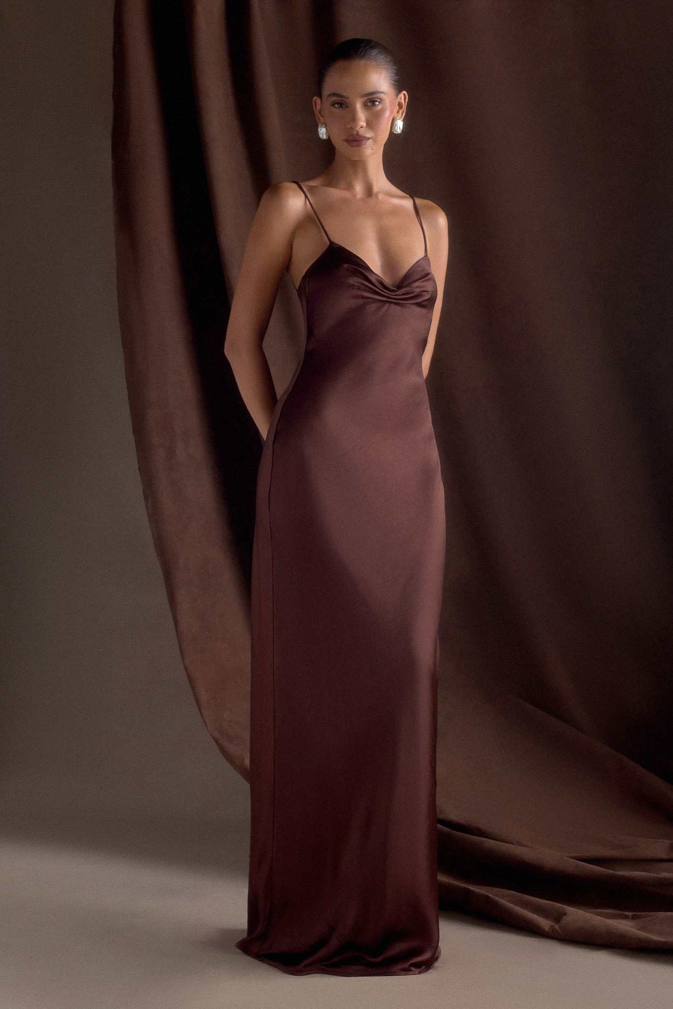 Lilly Sweetheart Satin Maxi Dress / Dark Chocolate | Meshki | XXS Lilly Sweetheart Satin Maxi Dress / Dark Chocolate | Meshki | XXS