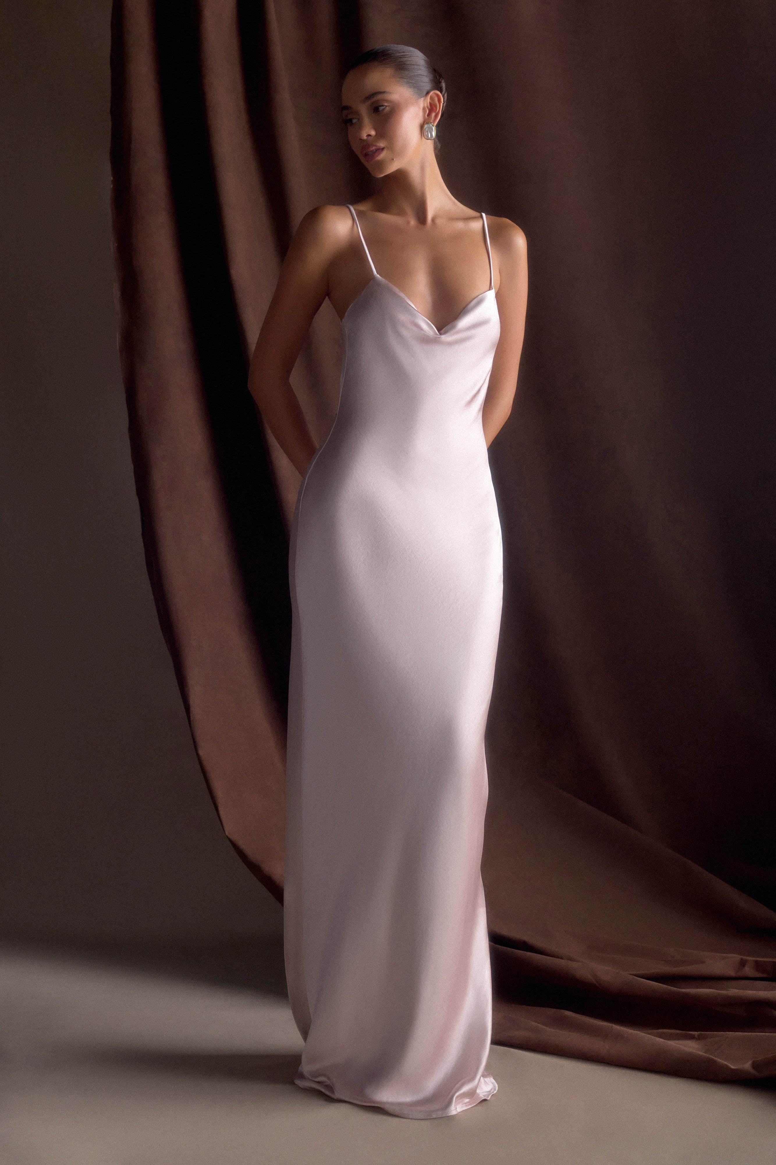 Lilly Sweetheart Satin Maxi Dress - Soft Pink | MESHKI US