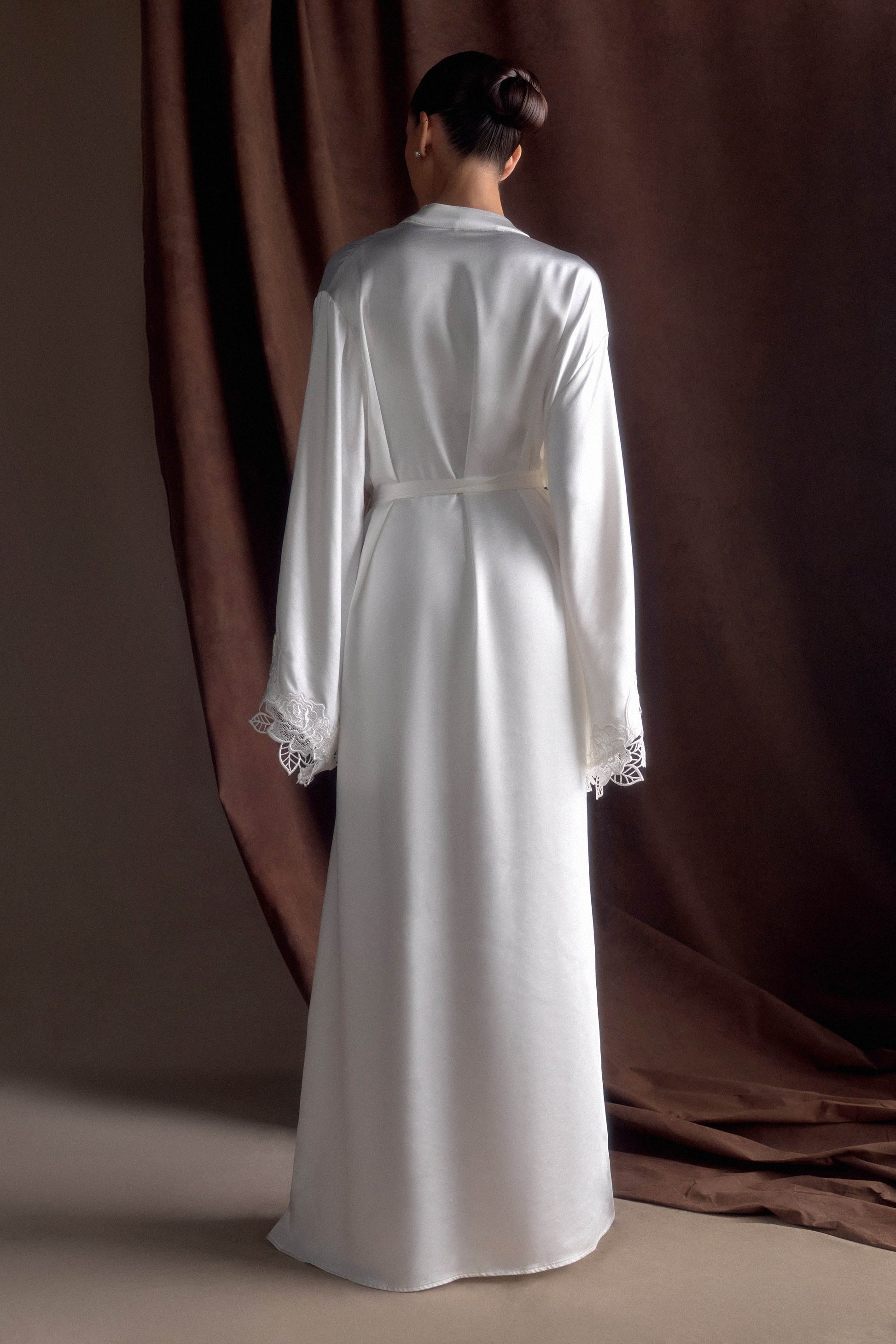 Sullivan Satin Bridal Robe With Lace - Ivory | MESHKI US Sullivan Satin Bridal Robe With Lace - Ivory | MESHKI US