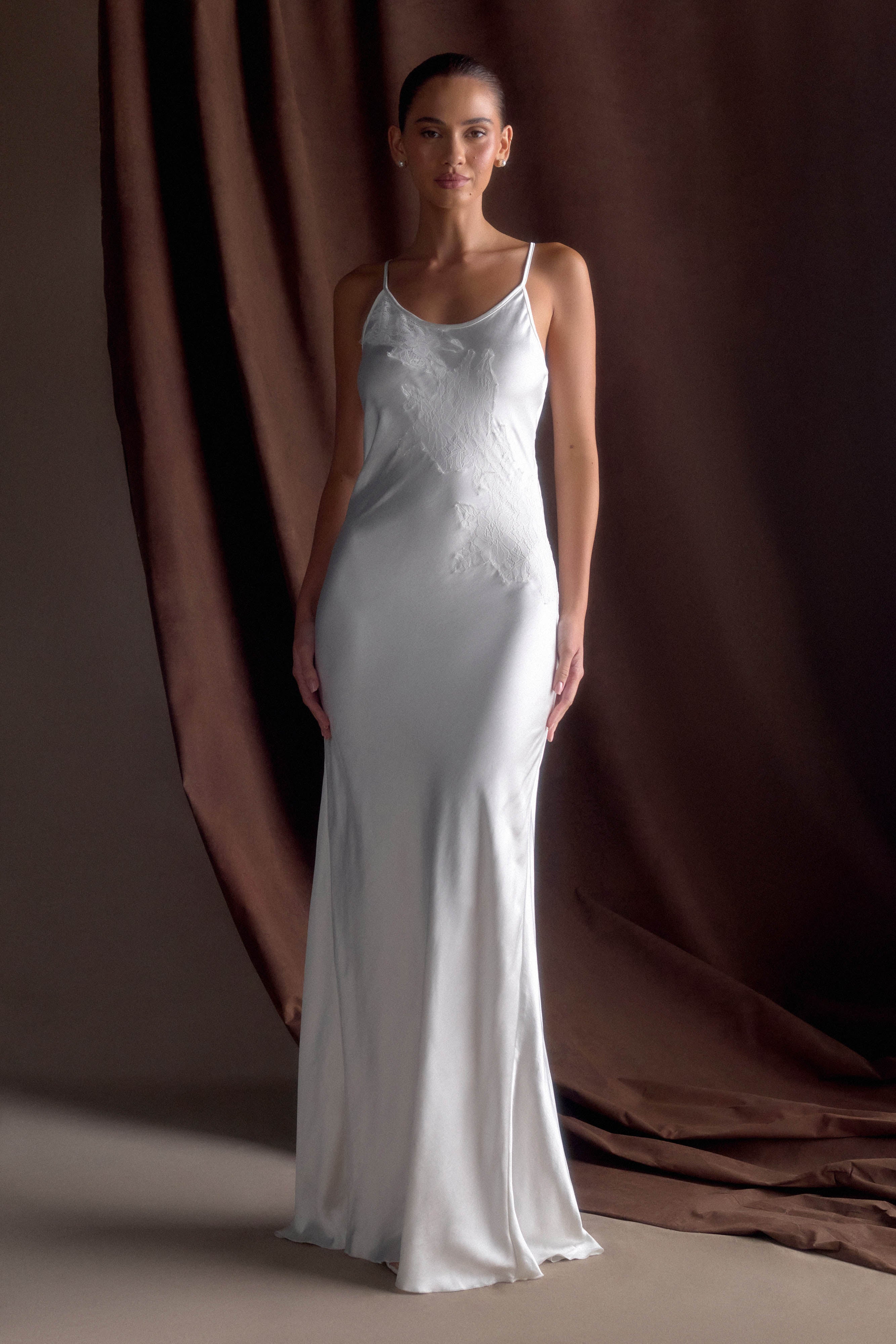 Saylor Satin Slip Maxi Dress - Ivory, small