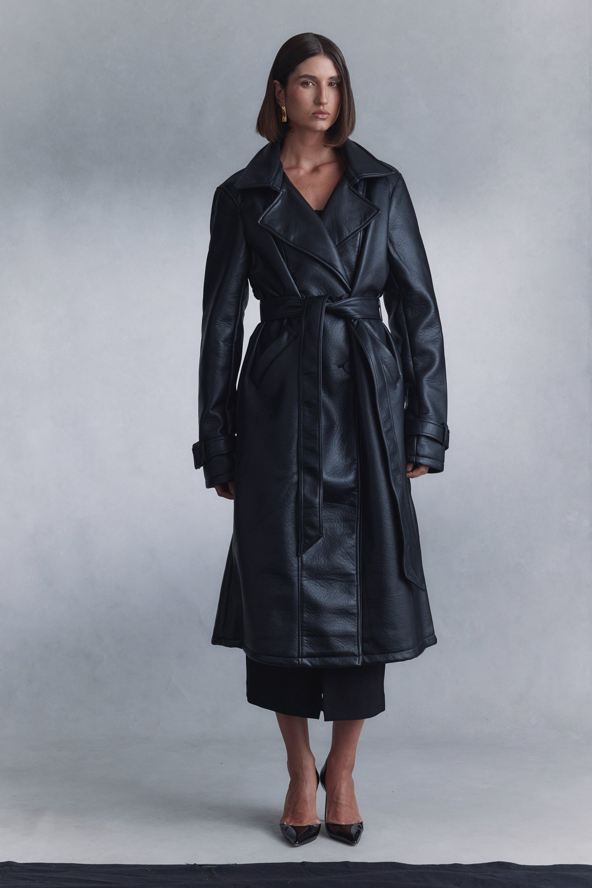 Tarah Faux Leather Trench Coat / Black | MESHKI | 3XL Tarah Faux Leather Trench Coat / Black | MESHKI | 3XL
