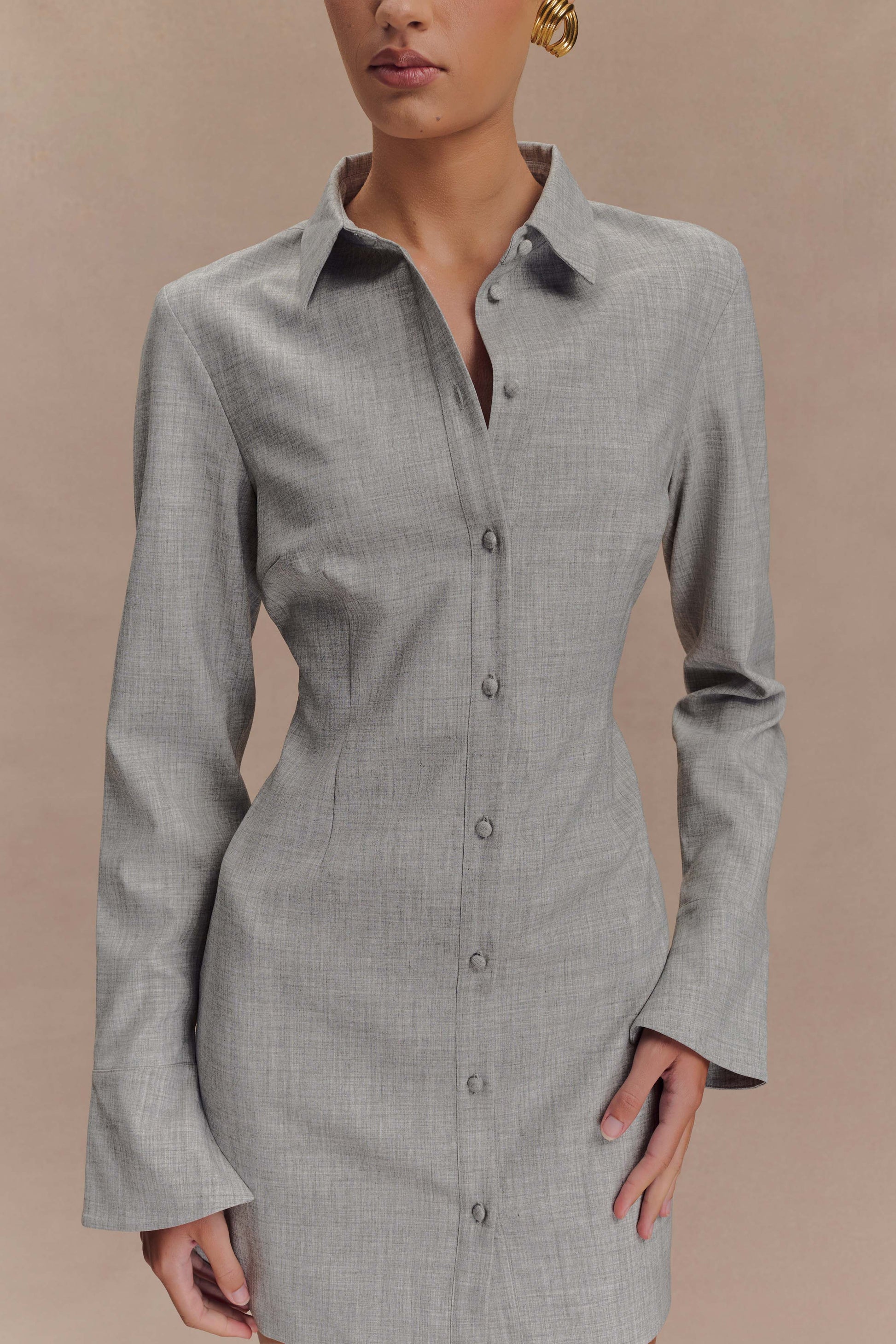 Dorian Fitted Shirt Mini Dress - Charcoal Marle Dorian Fitted Shirt Mini Dress - Charcoal Marle