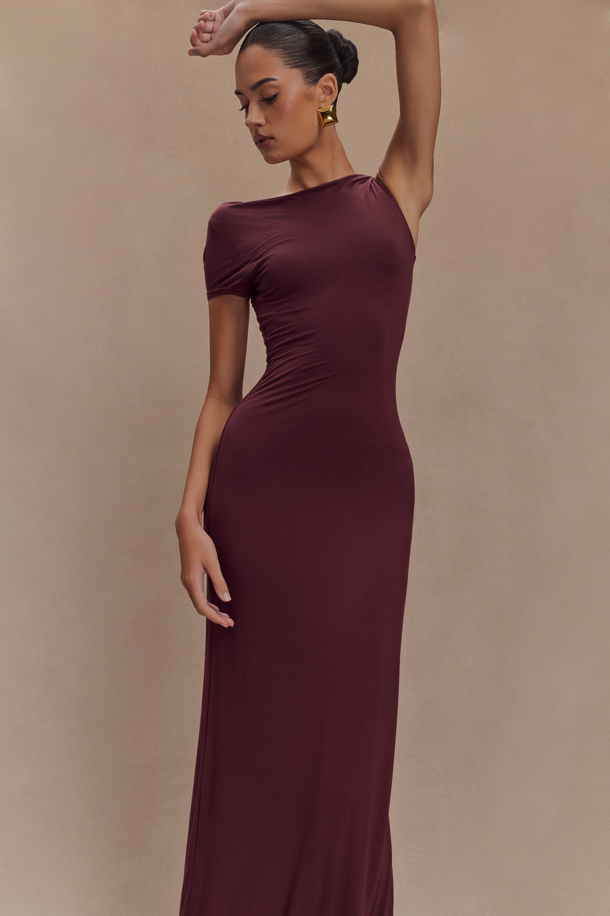 Tamsin Short Sleeve Modal Maxi Dress / Mahogany | MESHKI | XS Tamsin Short Sleeve Modal Maxi Dress / Mahogany | MESHKI | XS