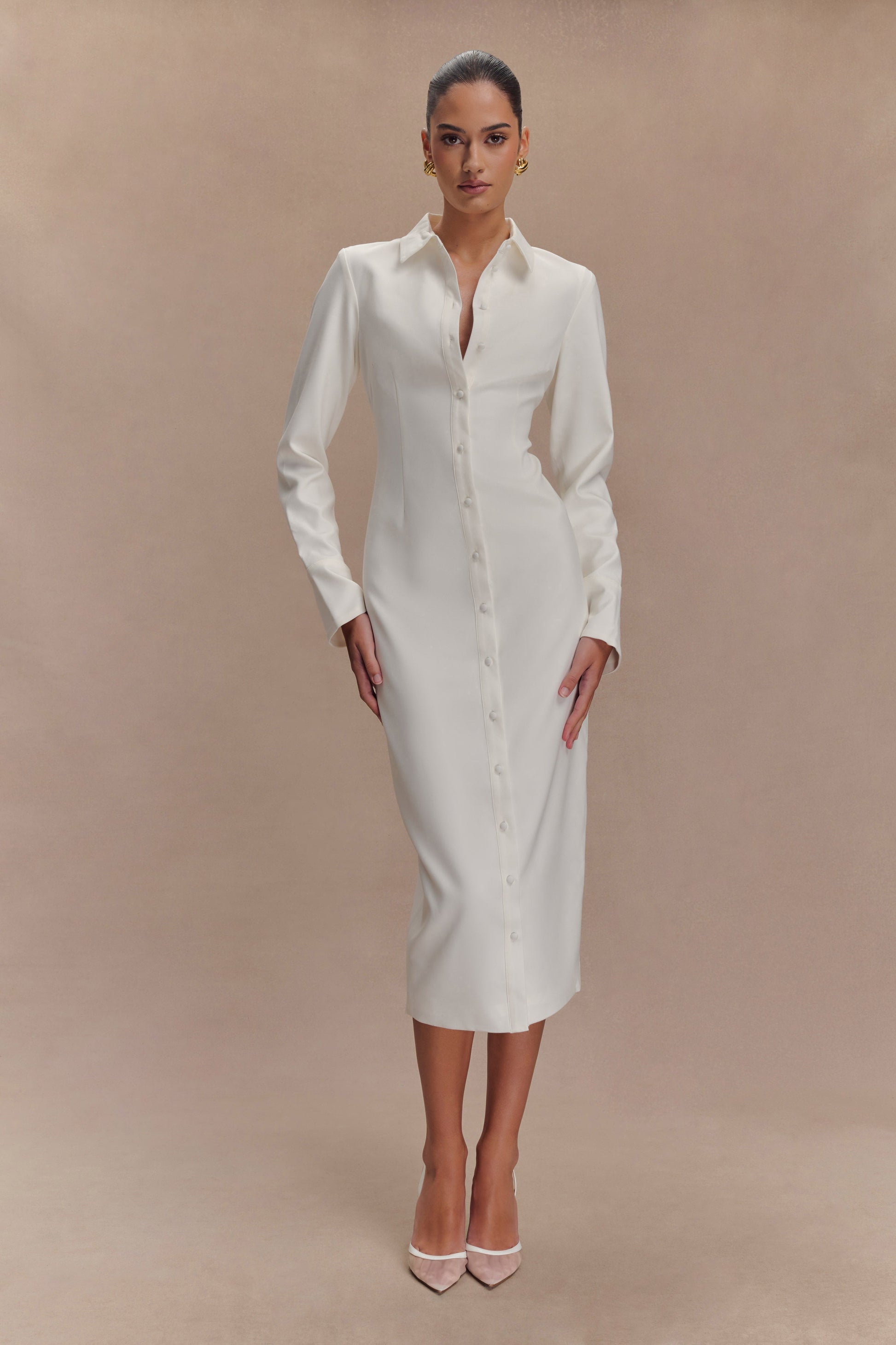 Dorian Fitted Shirt Midi Dress / White | Meshki | XXS Dorian Fitted Shirt Midi Dress / White | Meshki | XXS