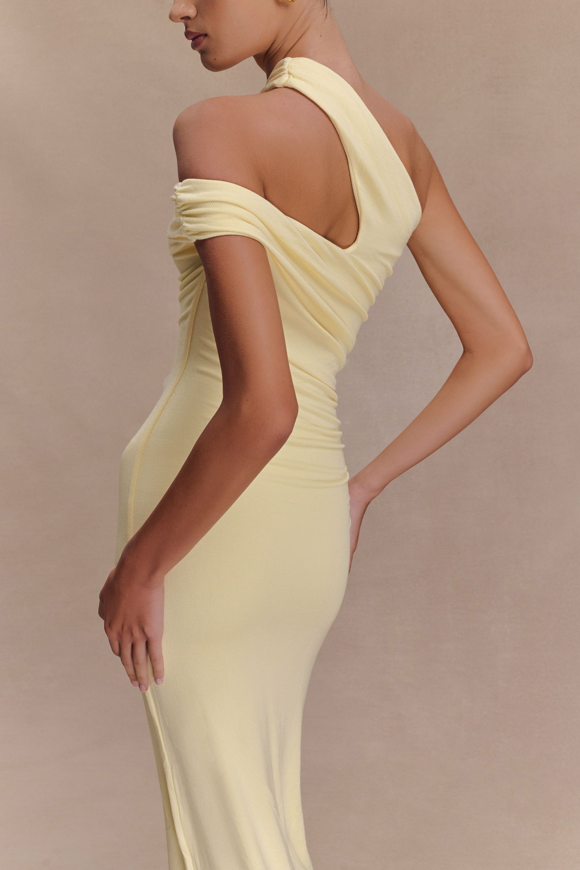 Anastasia One Shoulder Modal Midi Dress - Pale Lemon #4