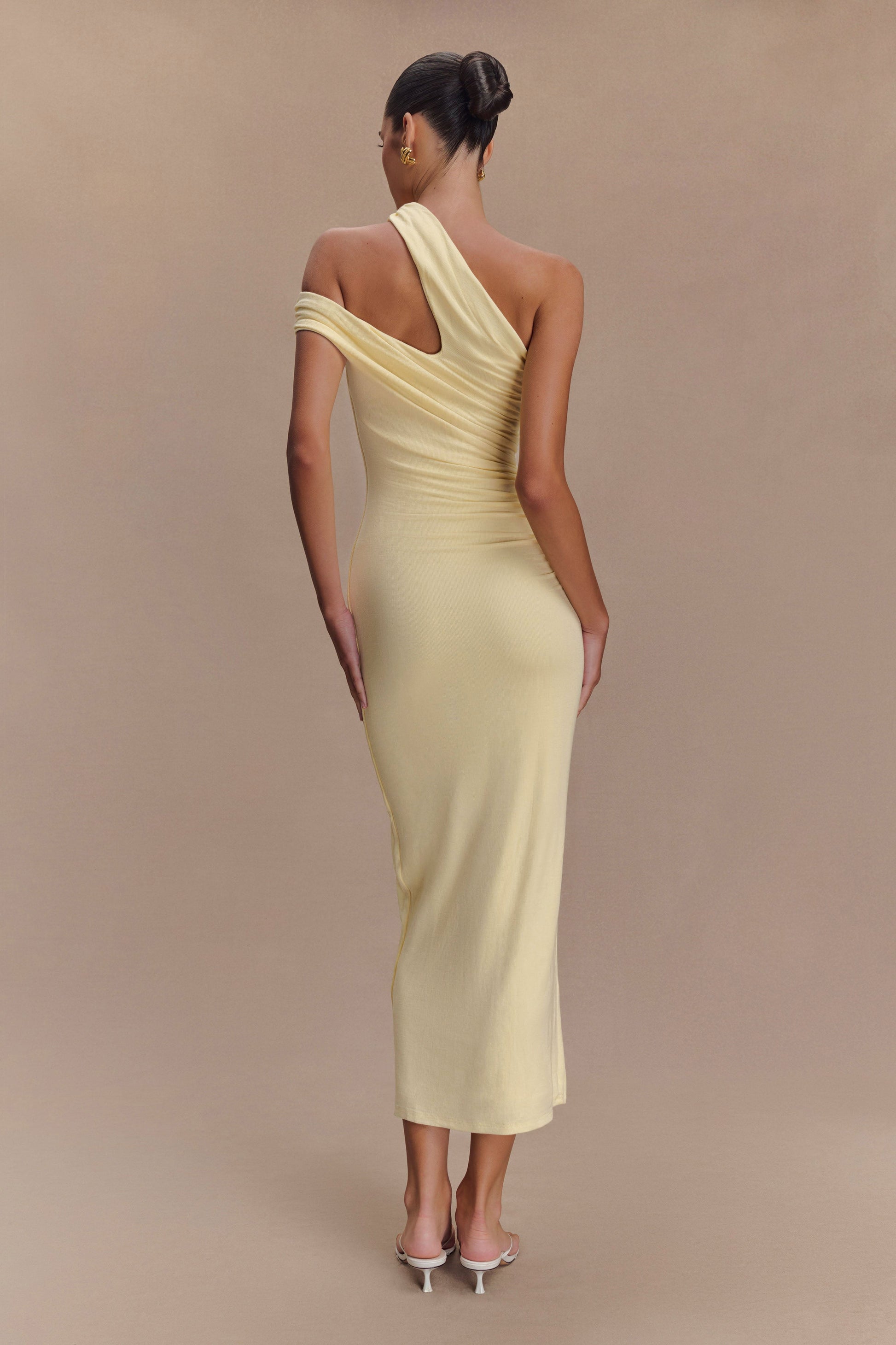Anastasia One Shoulder Modal Midi Dress - Pale Lemon L Anastasia One Shoulder Modal Midi Dress - Pale Lemon L