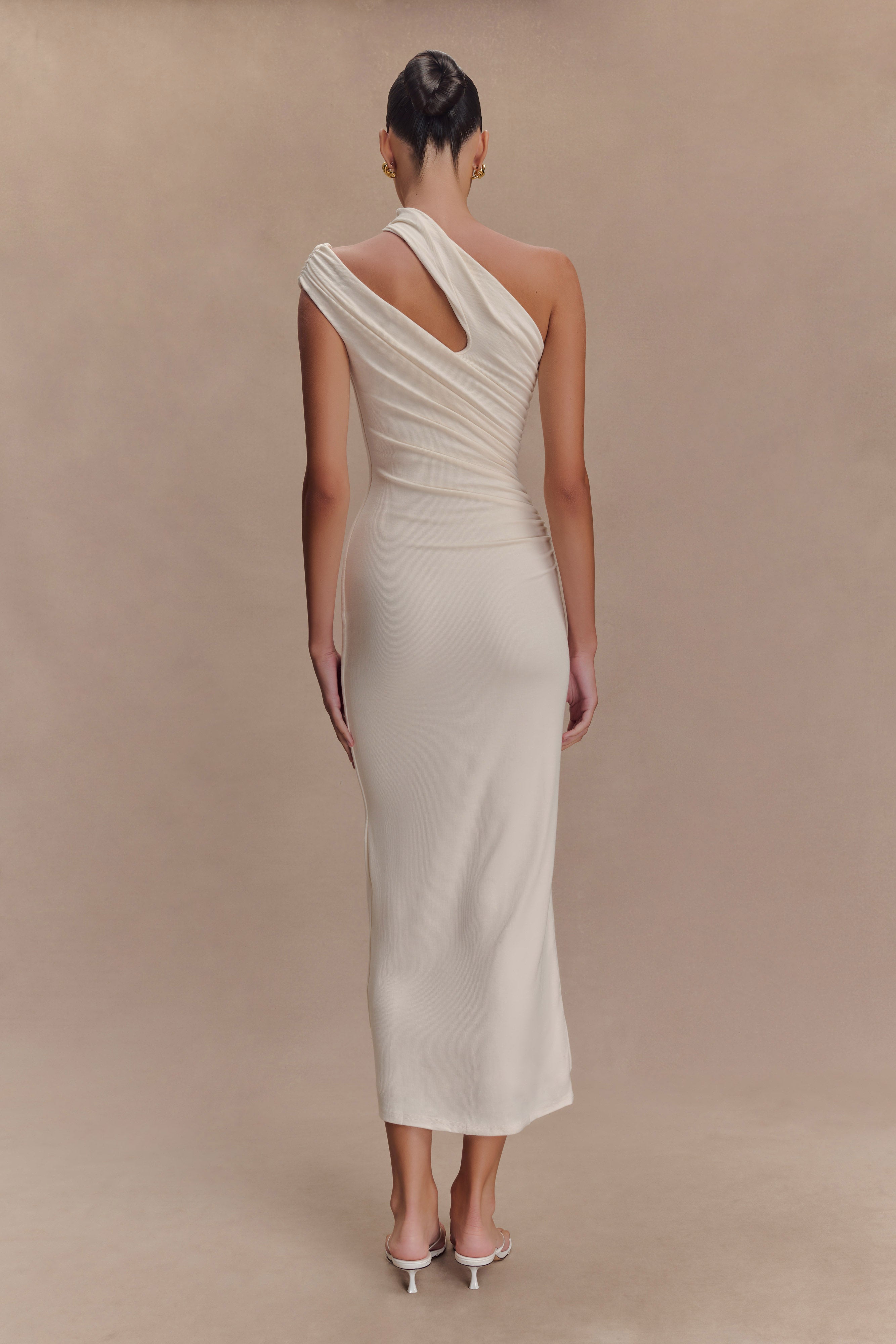 Anastasia One Shoulder Modal Midi Dress - Ivory | MESHKI US
