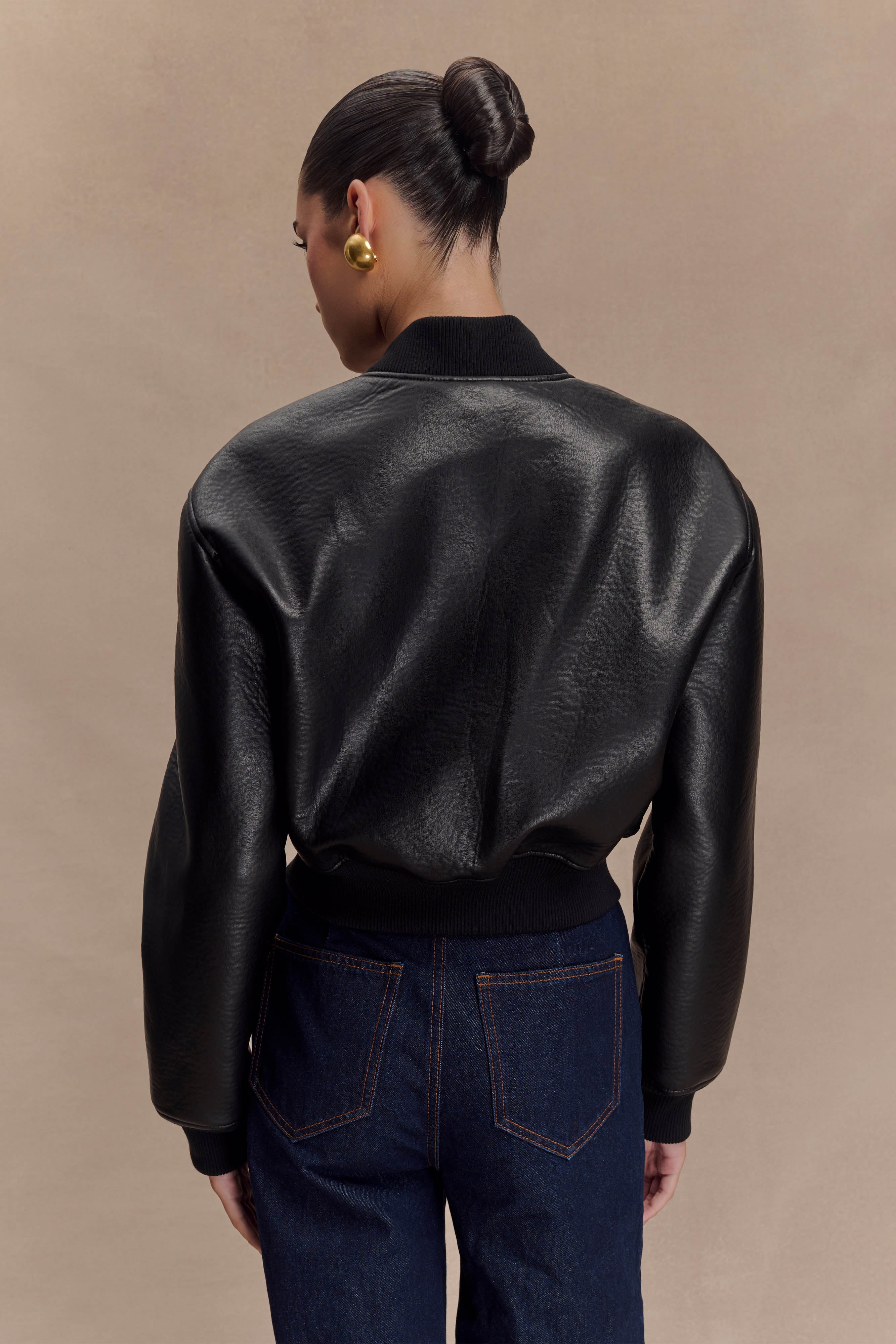 Codi Faux Leather Bomber Jacket - Black | MESHKI US