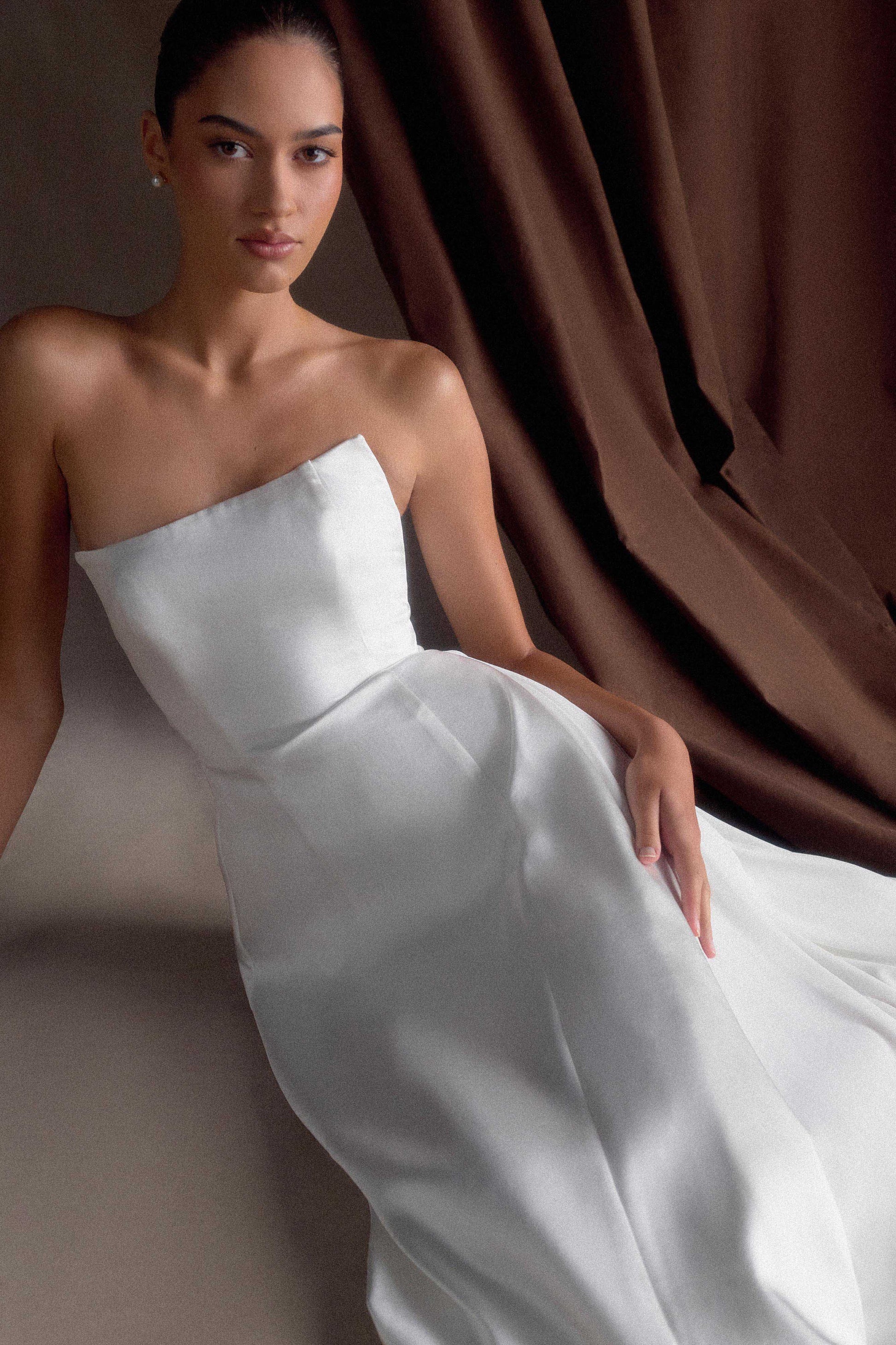 meshki white satin dress Alice Satin Halter Maxi Dress