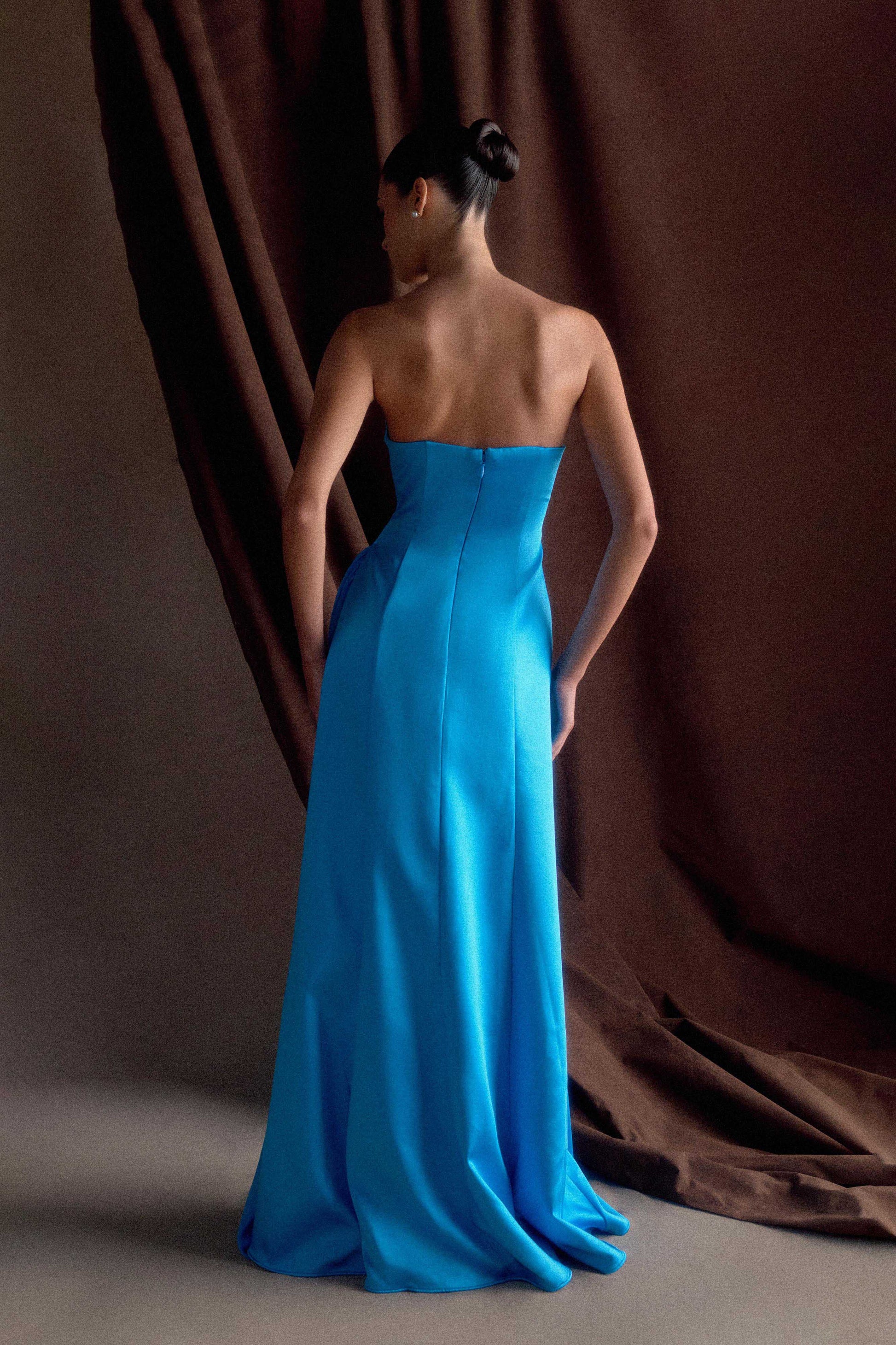 Rosella Satin Strapless Maxi Dress / Cyan Blue | MESHKI | XS Rosella Satin Strapless Maxi Dress / Cyan Blue | MESHKI | XS