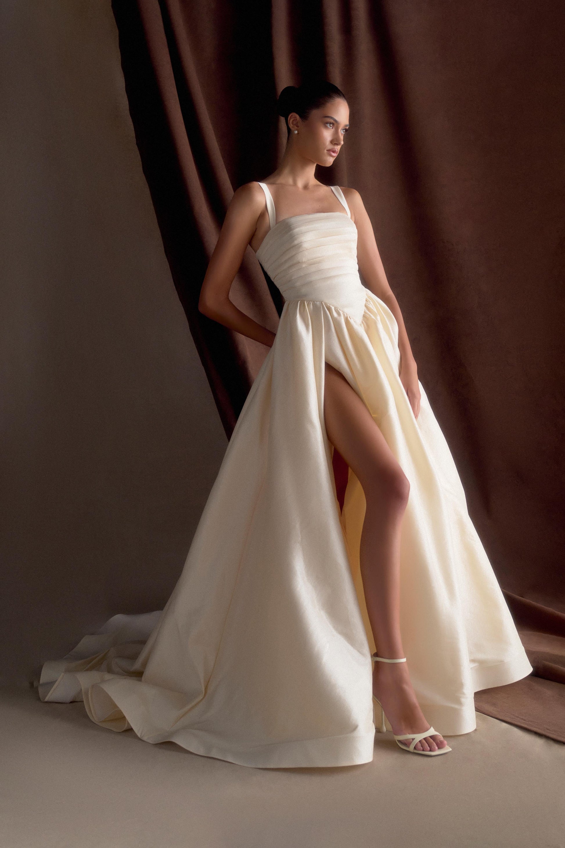 Carla Ruched Gown / Cream Ivory | Meshki | XXS Carla Ruched Gown / Cream Ivory | Meshki | XXS