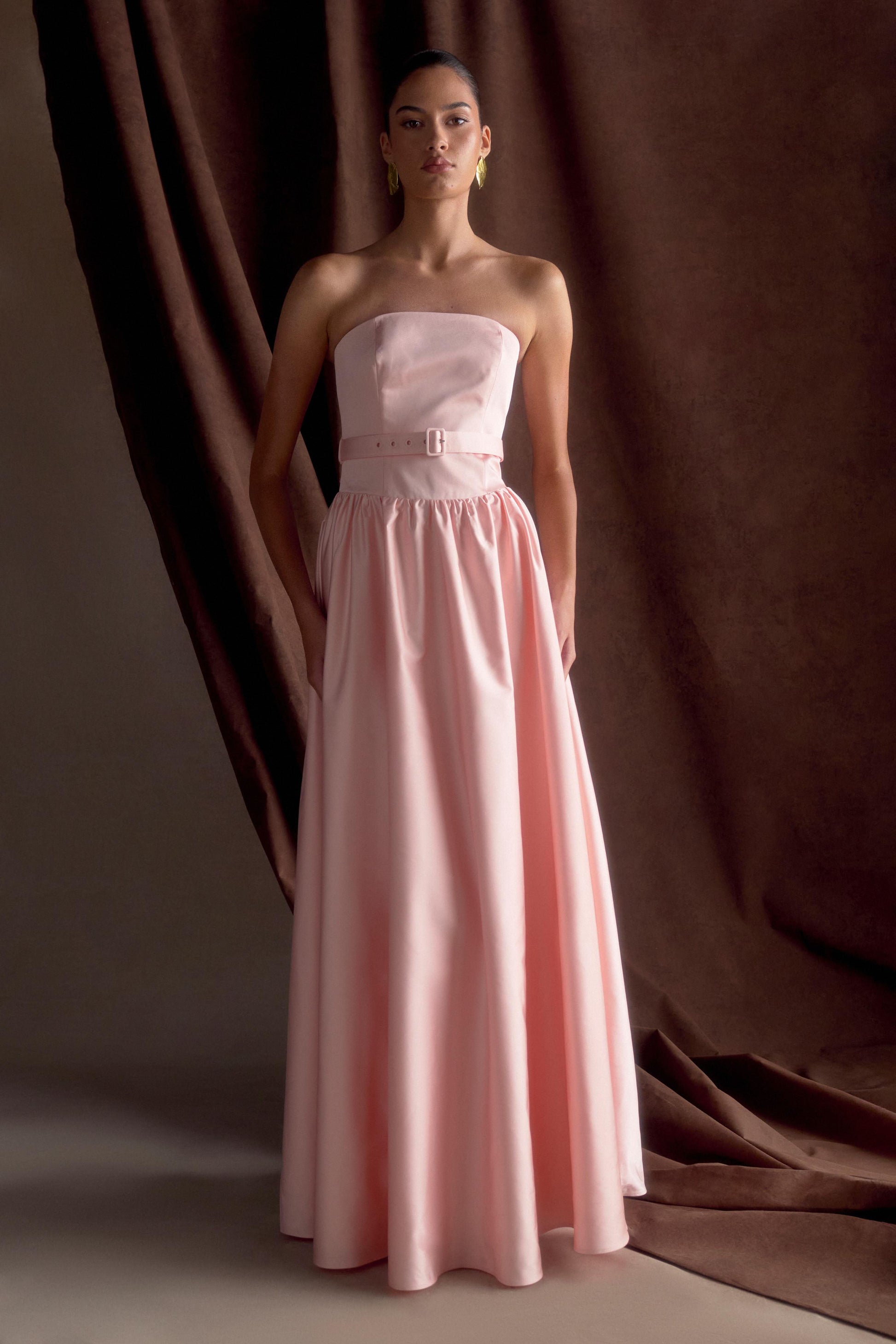 Florence Strapless Belted Maxi Dress / Baby Pink | MESHKI Florence Strapless Belted Maxi Dress / Baby Pink | MESHKI