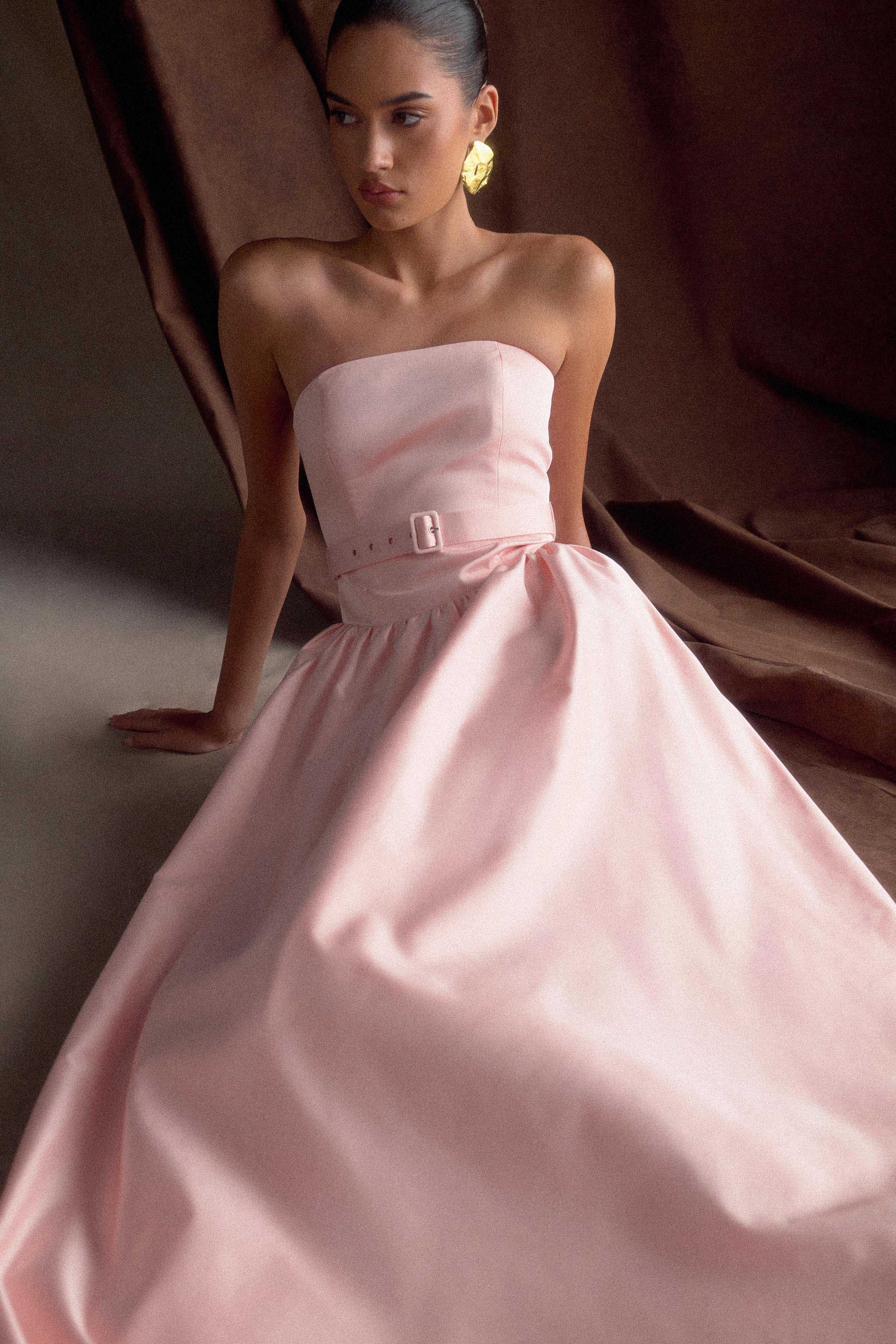 Florence Strapless Belted Maxi Dress - Baby Pink | MESHKI US Florence Strapless Belted Maxi Dress - Baby Pink | MESHKI US