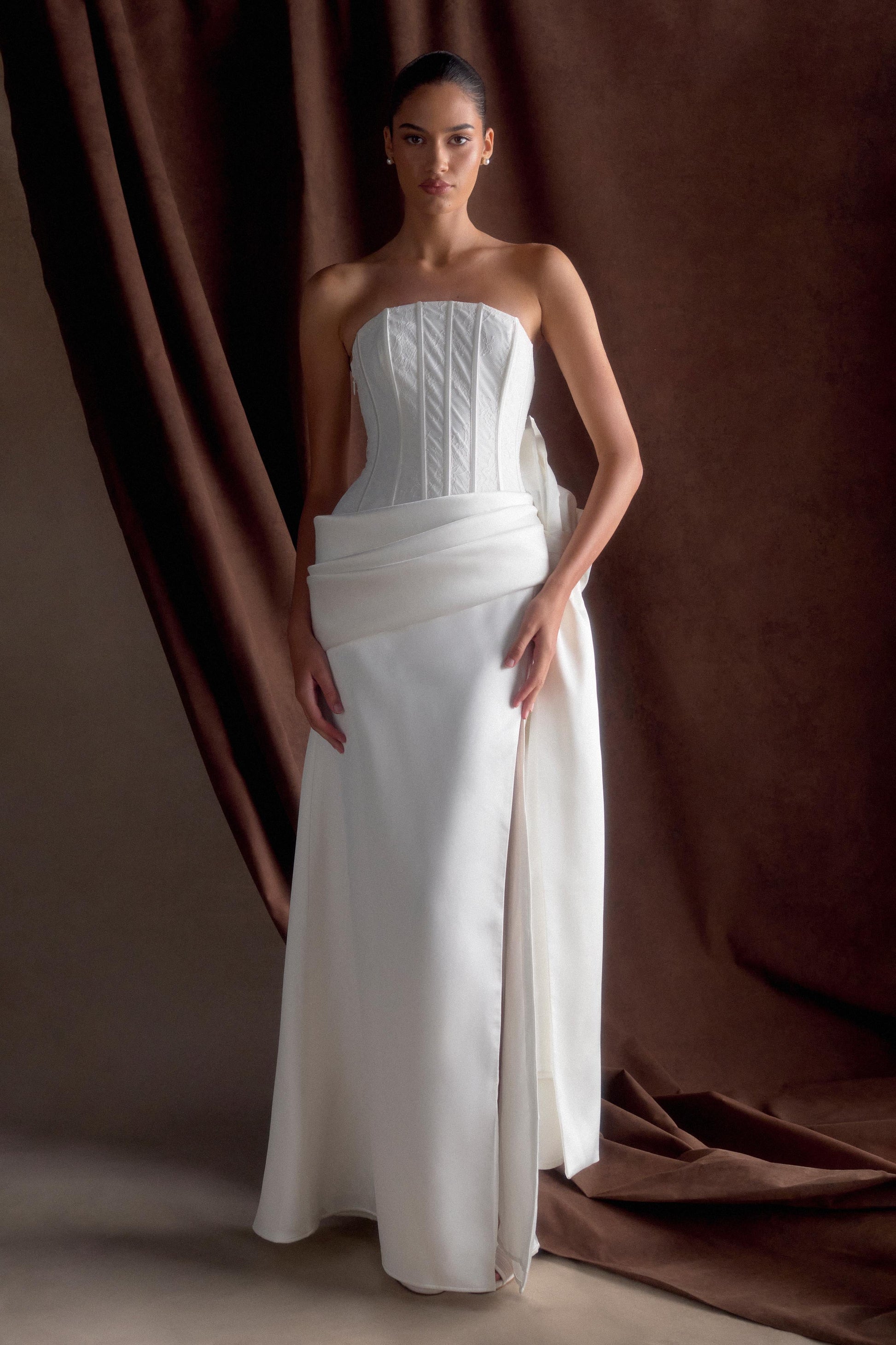 Galia Satin Corset Gown - White Galia Satin Corset Gown - White