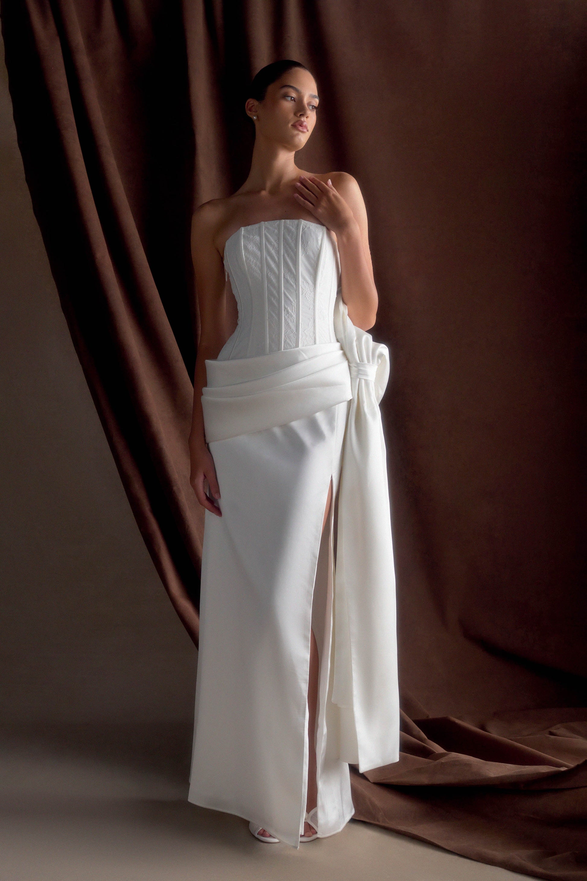 Galia Satin Corset Gown / White | MESHKI | L Galia Satin Corset Gown / White | MESHKI | L