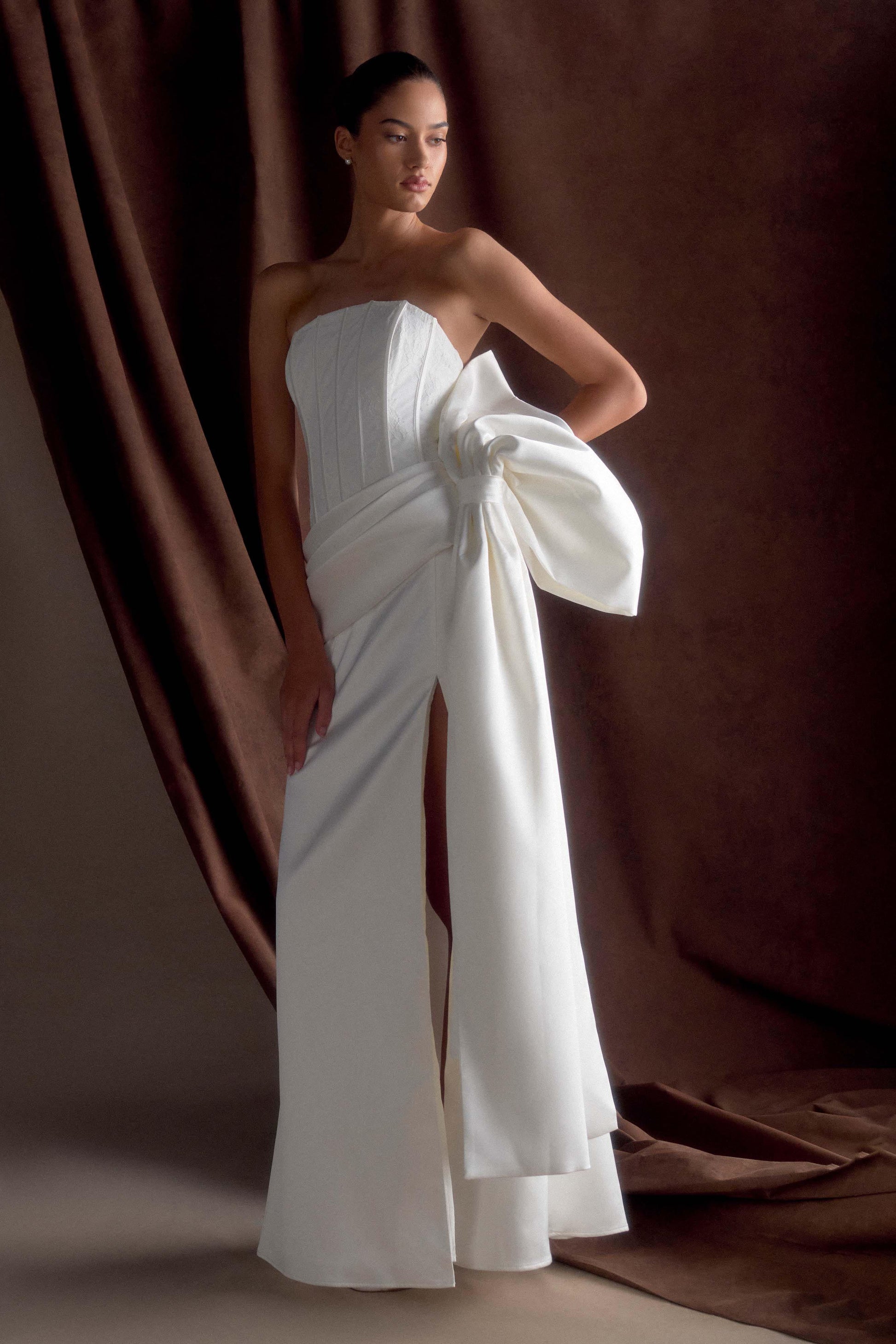Galia Satin Corset Gown / White | MESHKI | L Galia Satin Corset Gown / White | MESHKI | L