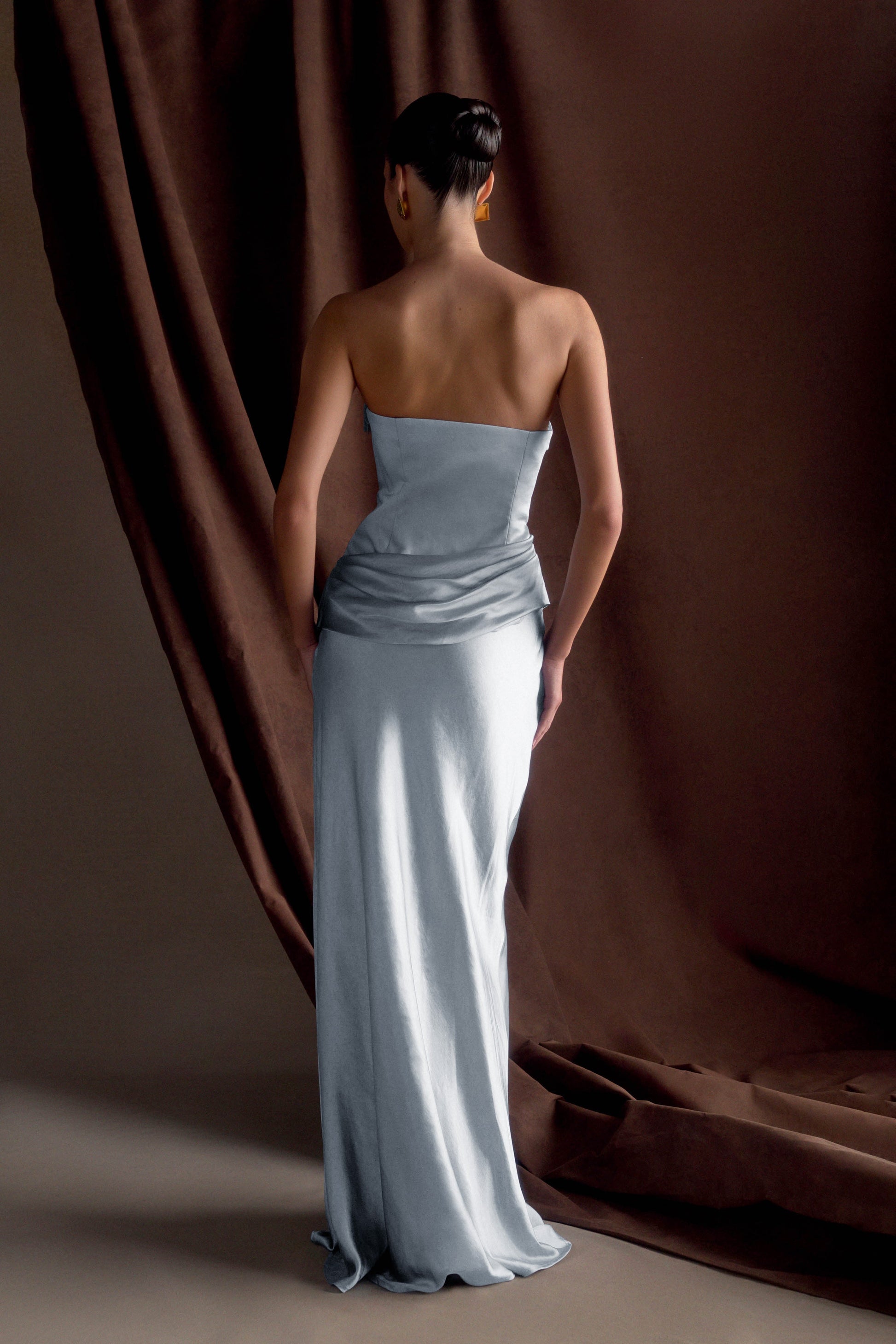 Jasmine Strapless Satin Maxi Dress / Frosted Blue | MESHKI Jasmine Strapless Satin Maxi Dress / Frosted Blue | MESHKI