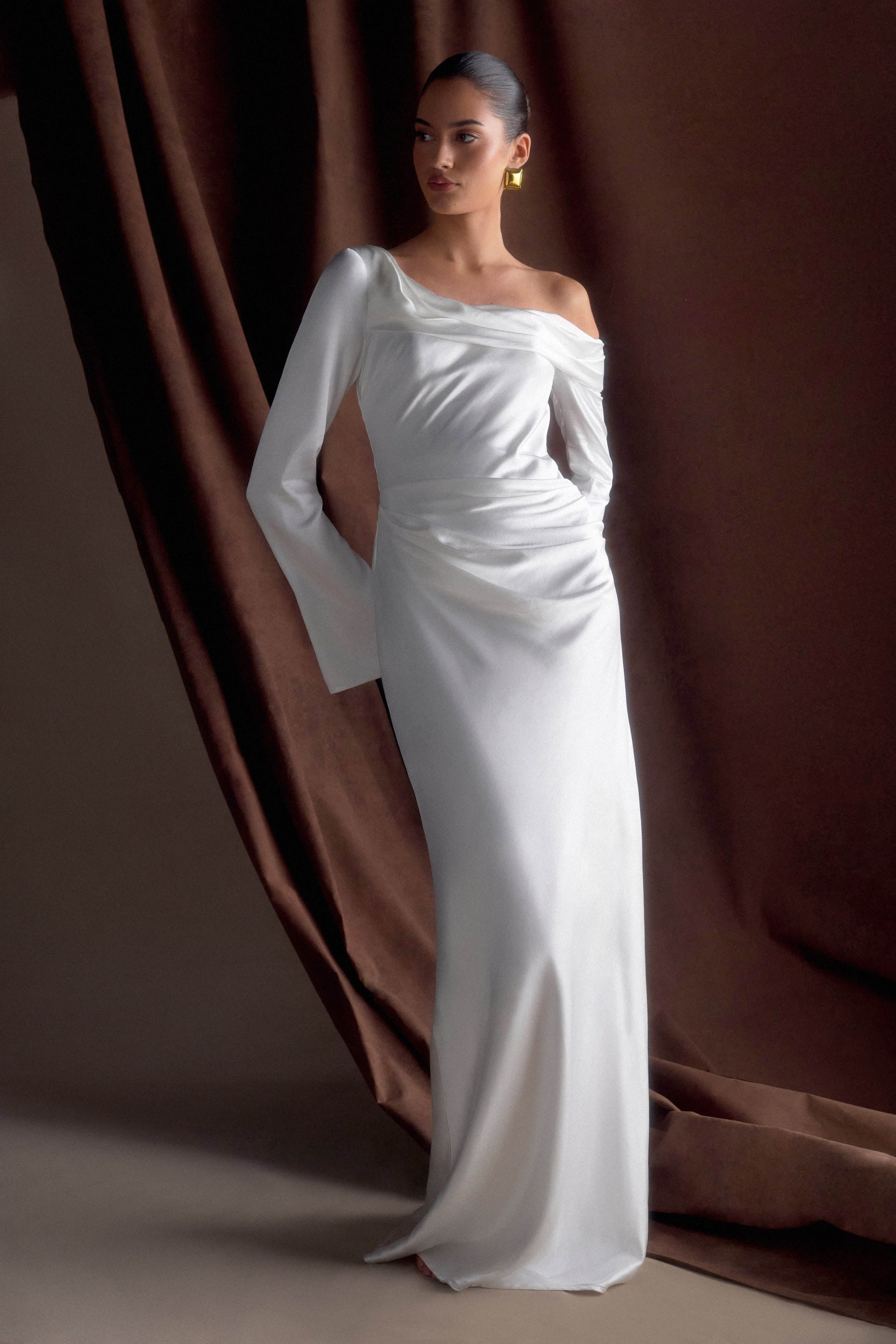 Iris Long Sleeve Satin Maxi Dress / White | MESHKI