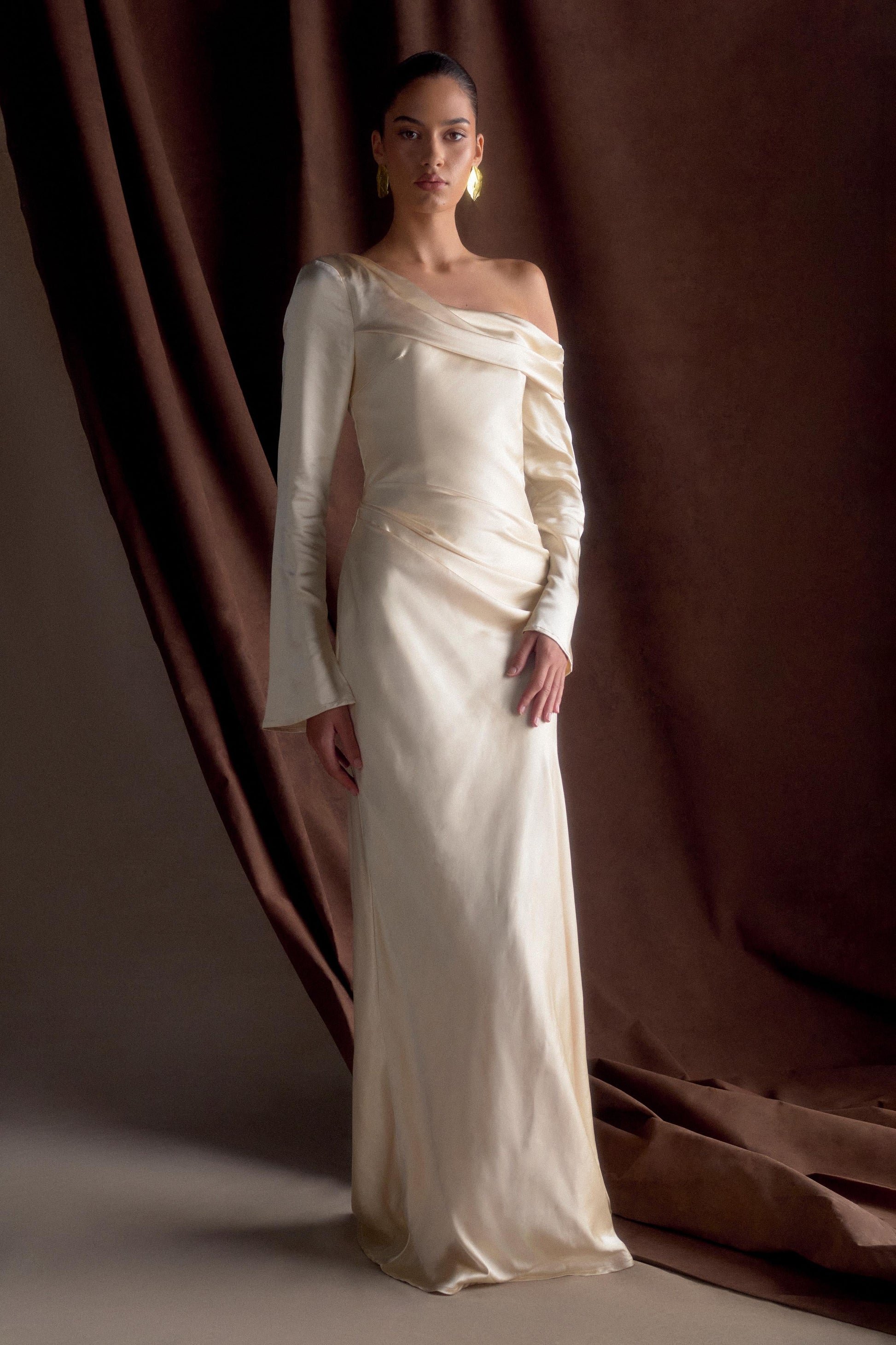 Iris Long Sleeve Satin Maxi Dress / Blush Gold | MESHKI